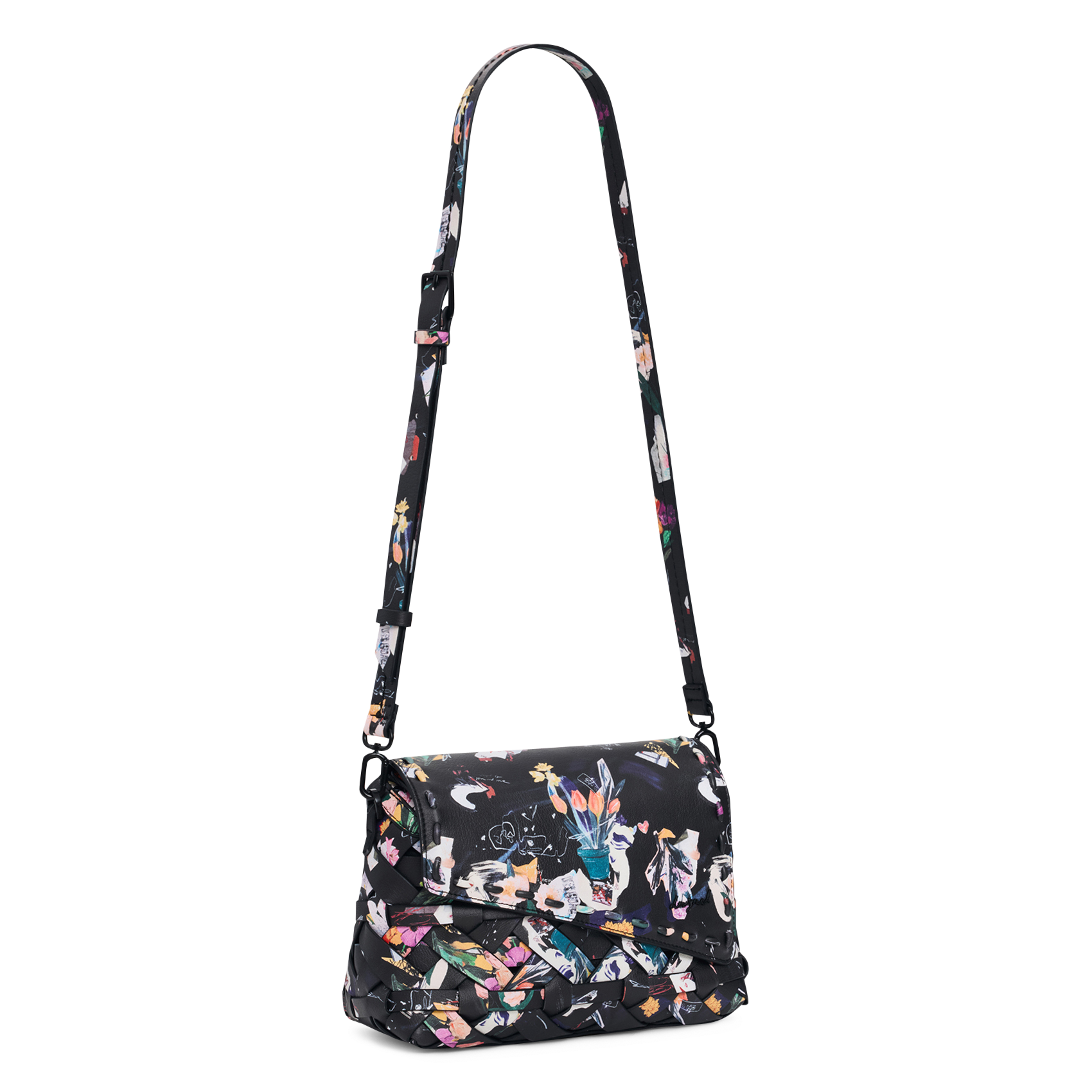 Floral Woven Flap Bag DESIGUAL Black