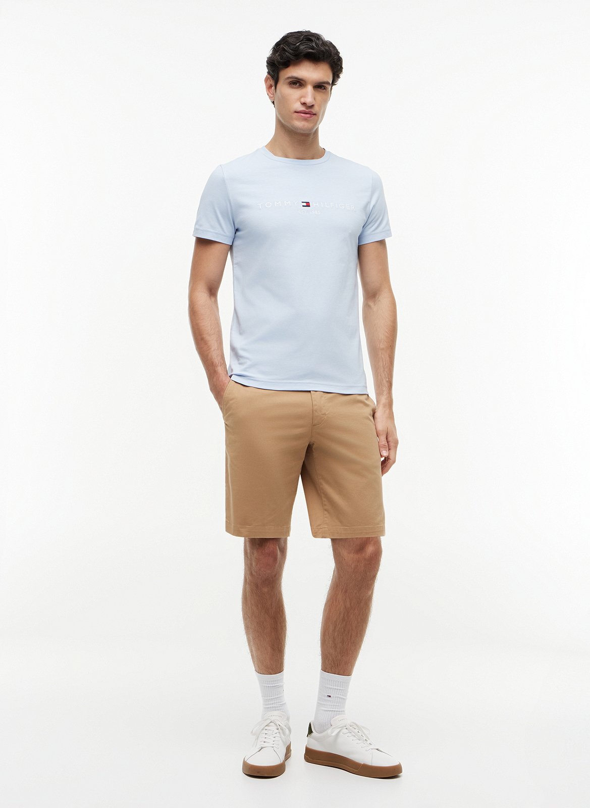 Embroidered organic cotton T-shirt with round neck TOMMY HILFIGER Blue