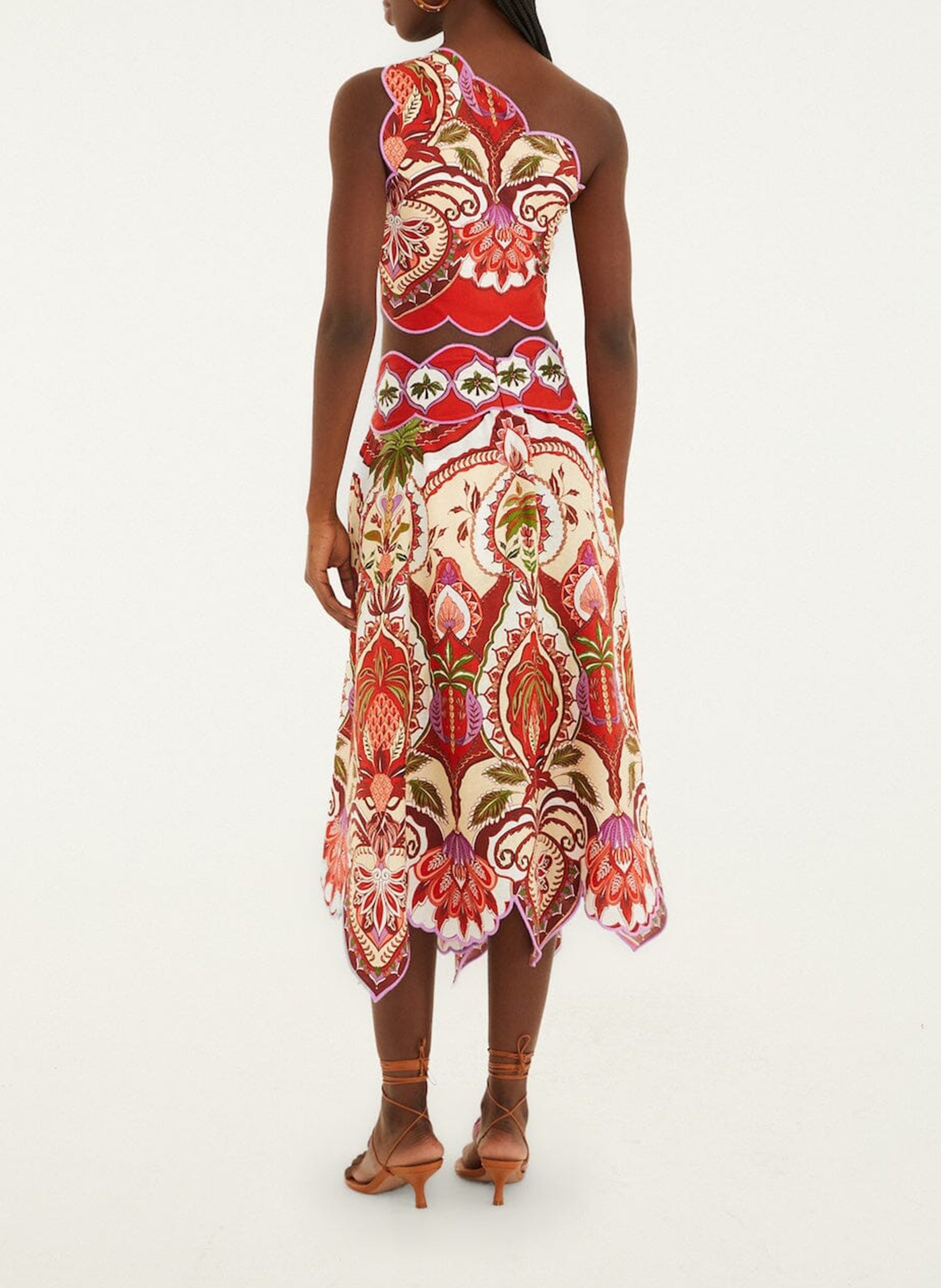 A-line linen-blend midi skirt FARM RIO Red