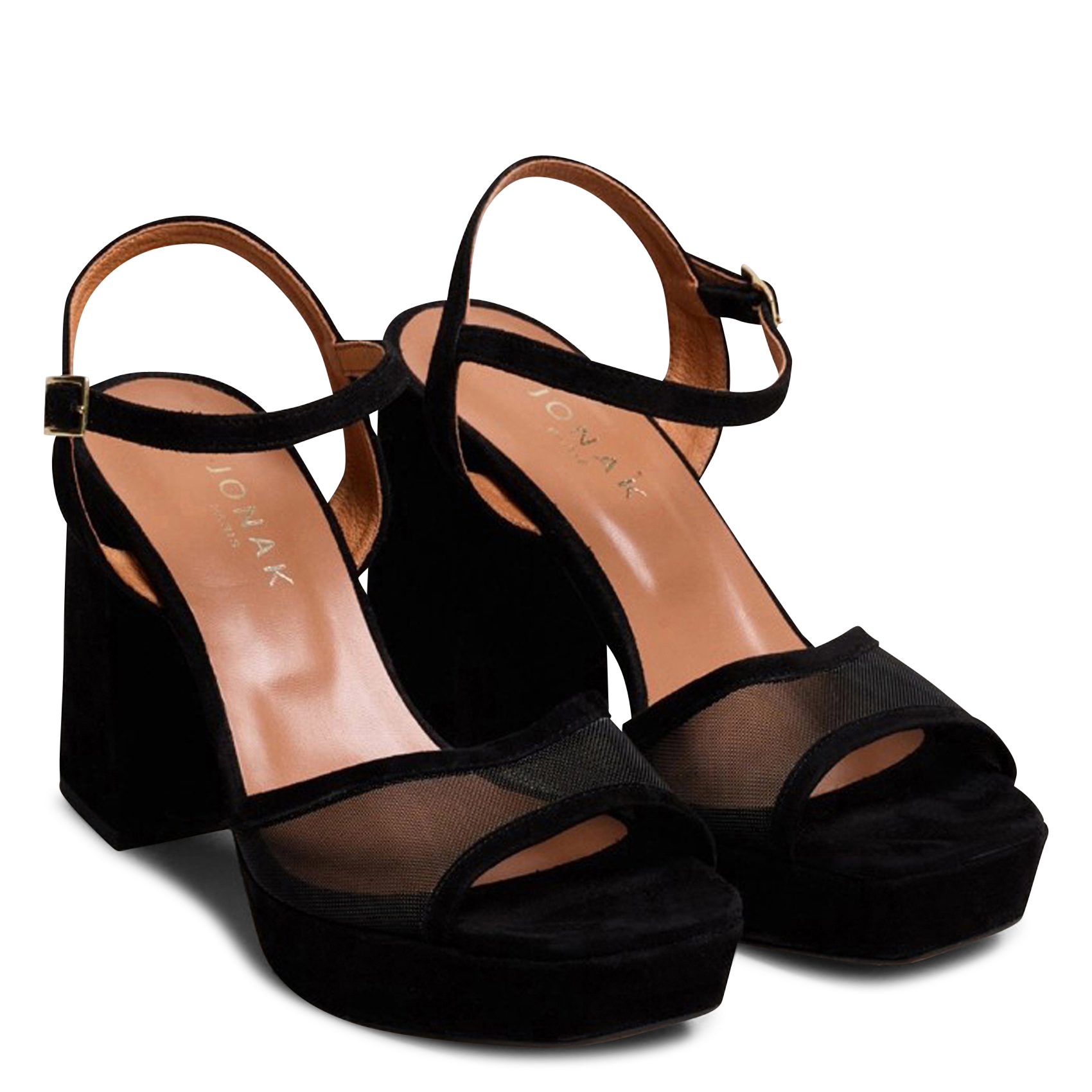 Sandales hautes à résille et cuir mélangé JONAK Noir