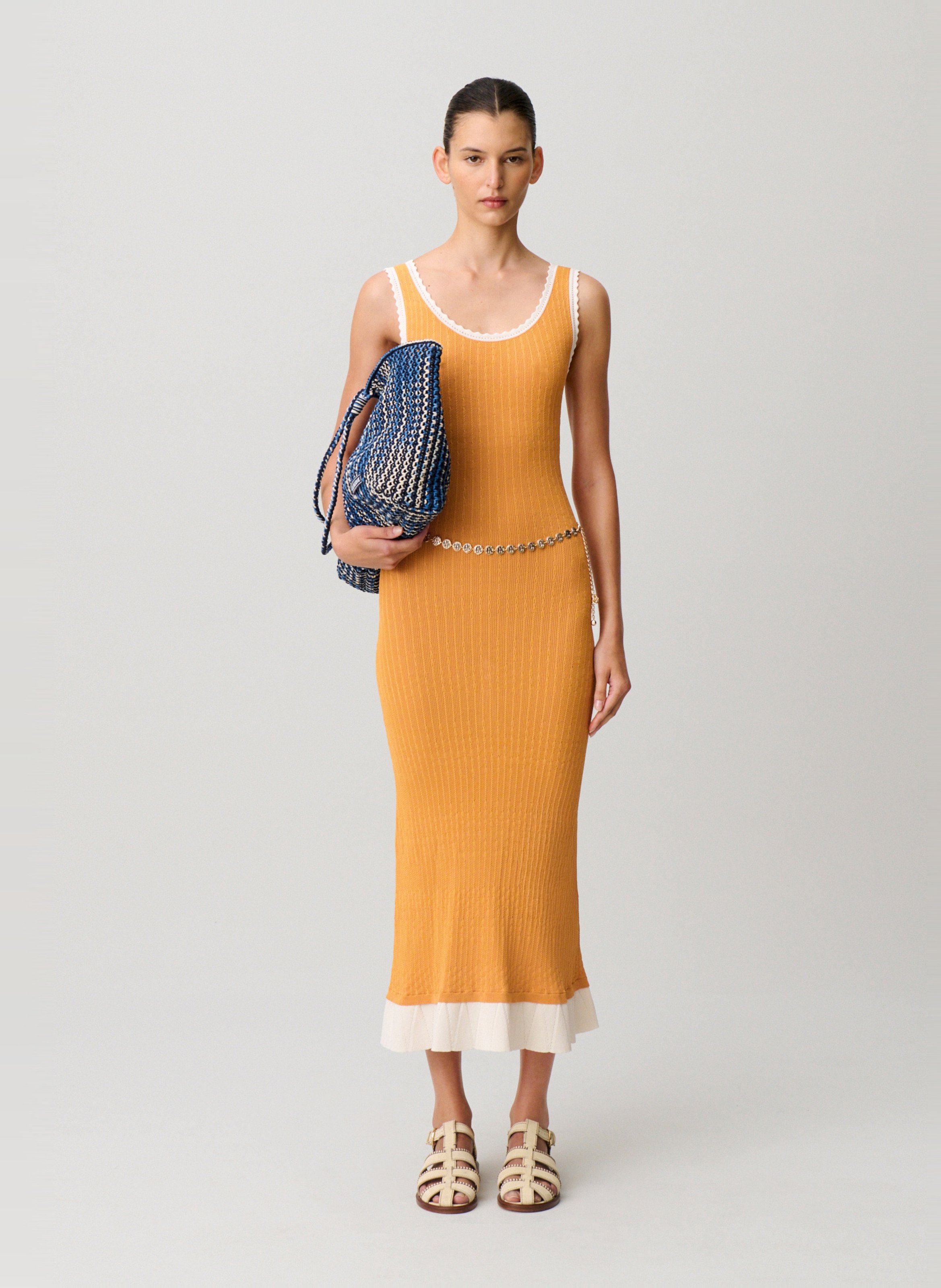 Langes Strickkleid mit Rundhalsausschnitt CLAUDIE PIERLOT Orange