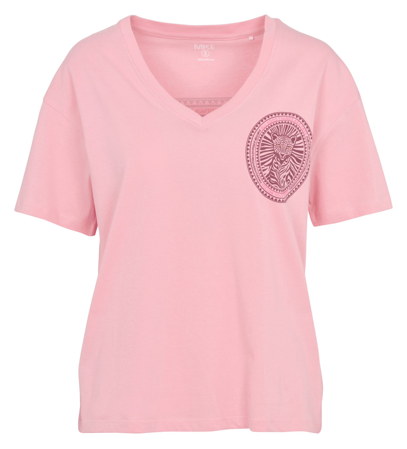 T-shirt met V-hals en print MKT Roze