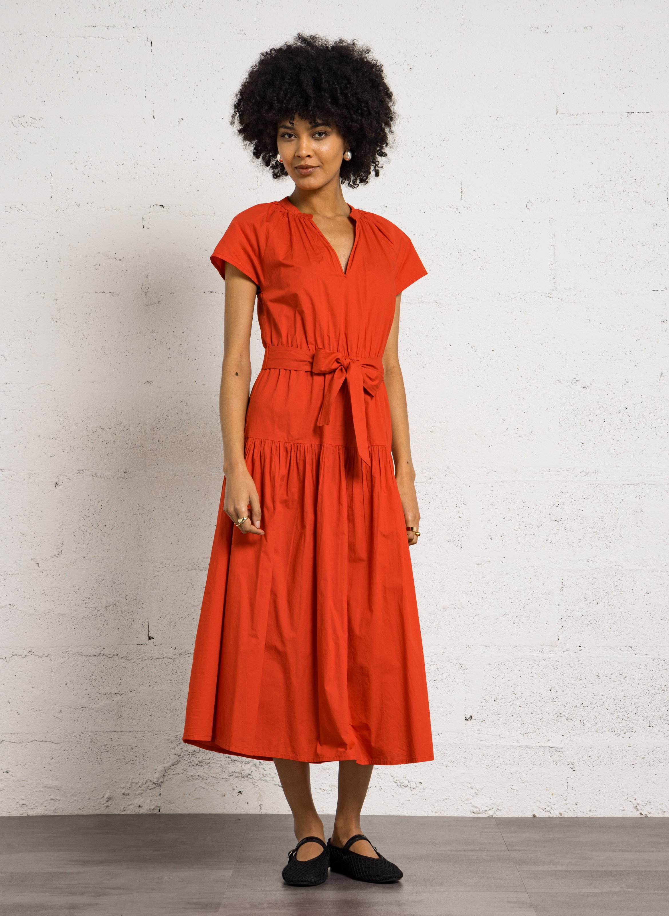 Loose-fit cotton midi dress PETITE MENDIGOTE Red