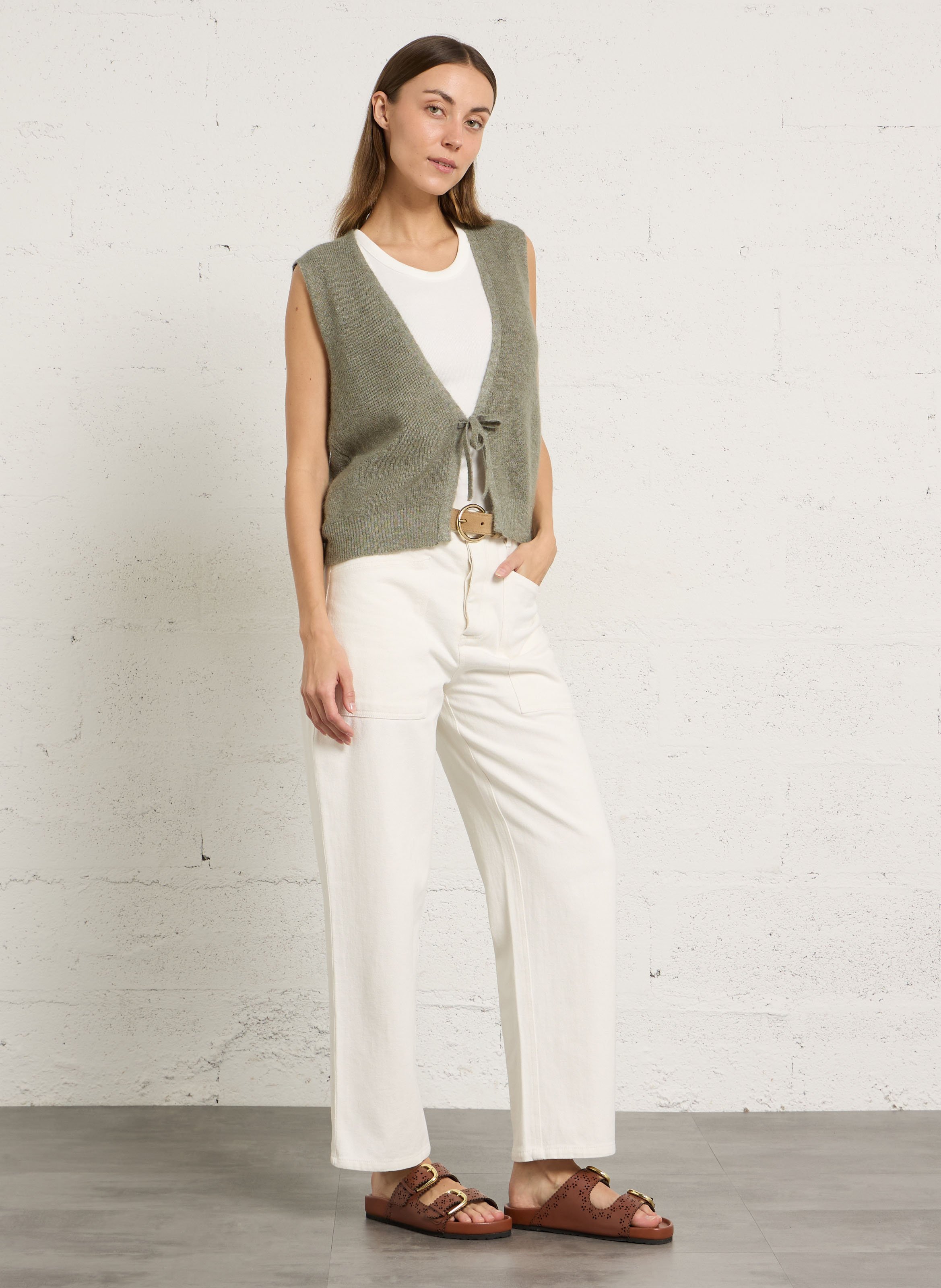 Aouda flat leather sandals PETITE MENDIGOTE Brown