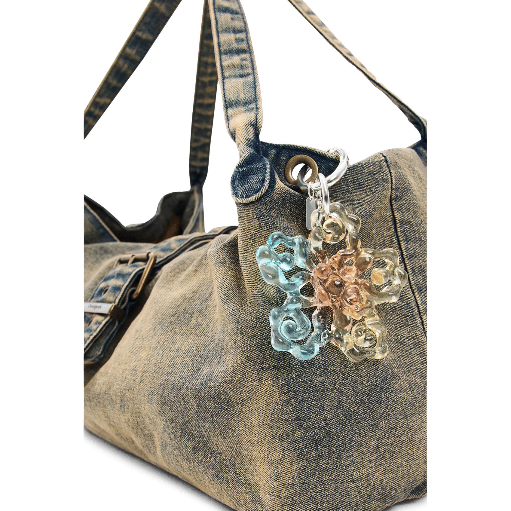 Sac épaule zippé en denim délavé DESIGUAL Vert