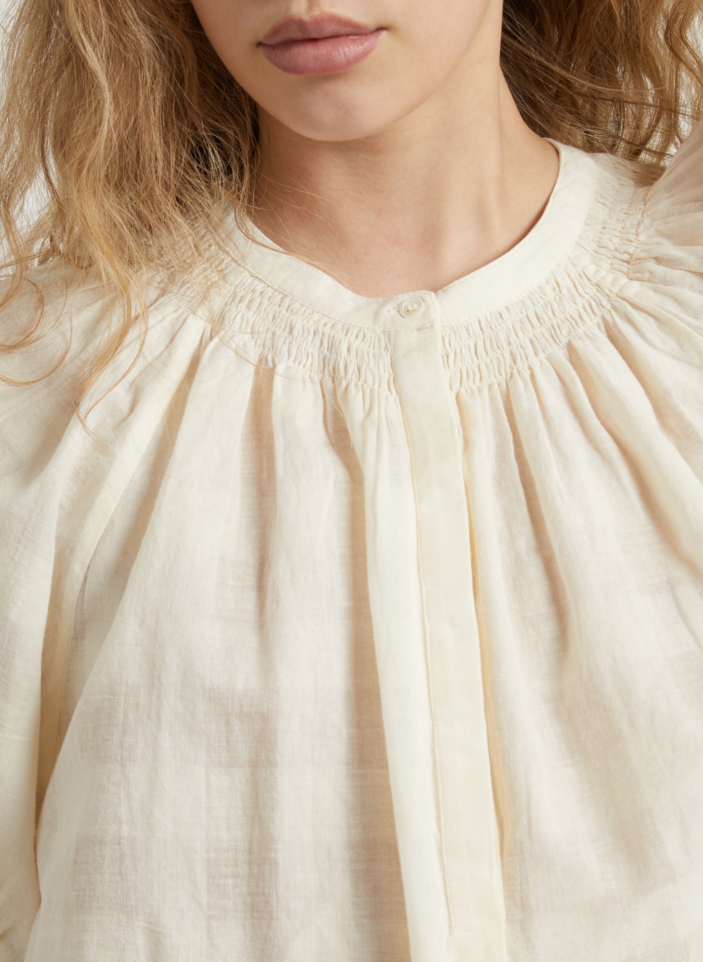 Straight cotton round-neck blouse BELLEPIECE Beige
