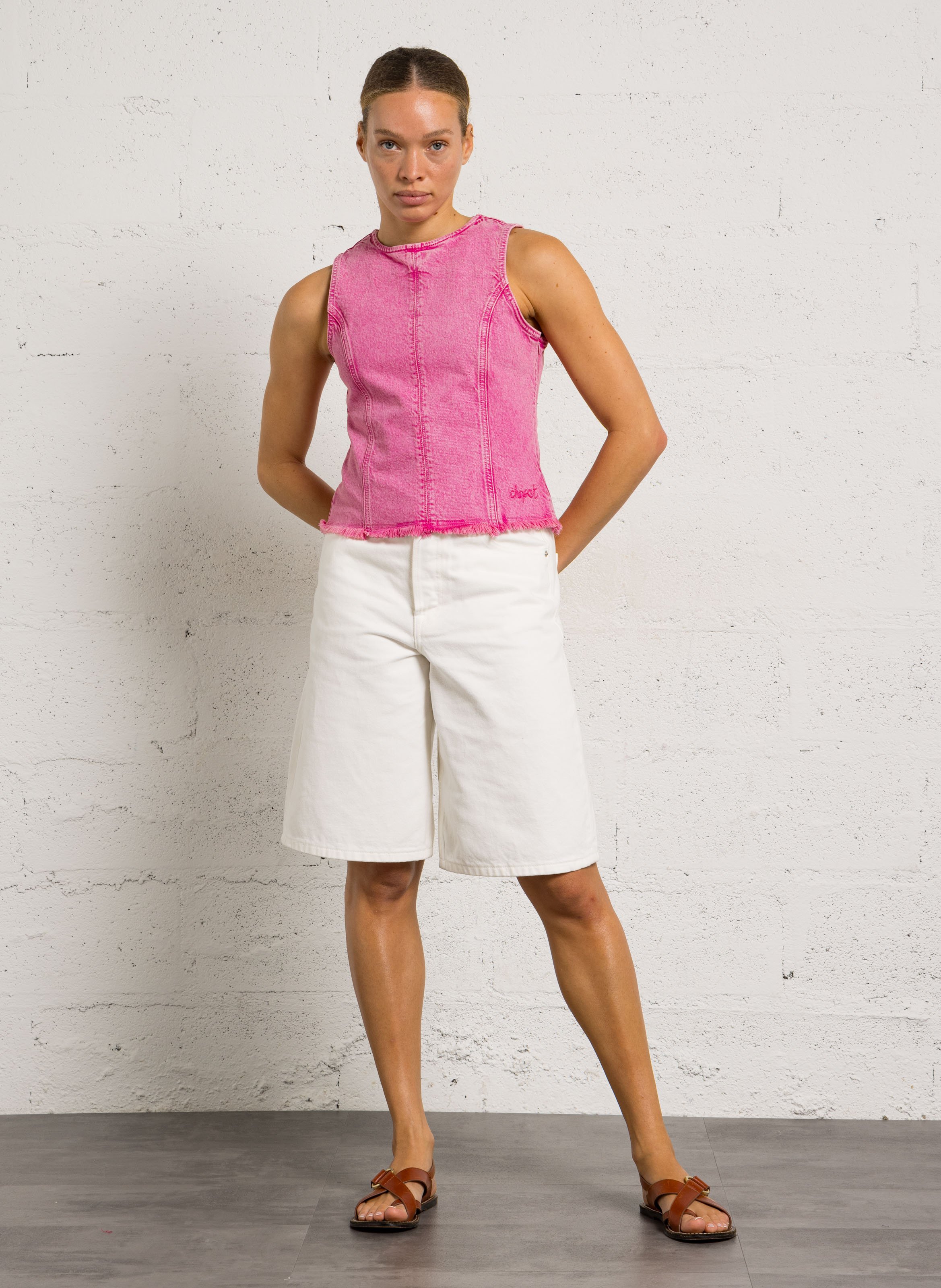 Rechte denim top van biologisch katoenmengsel FABIENNE CHAPOT Roze