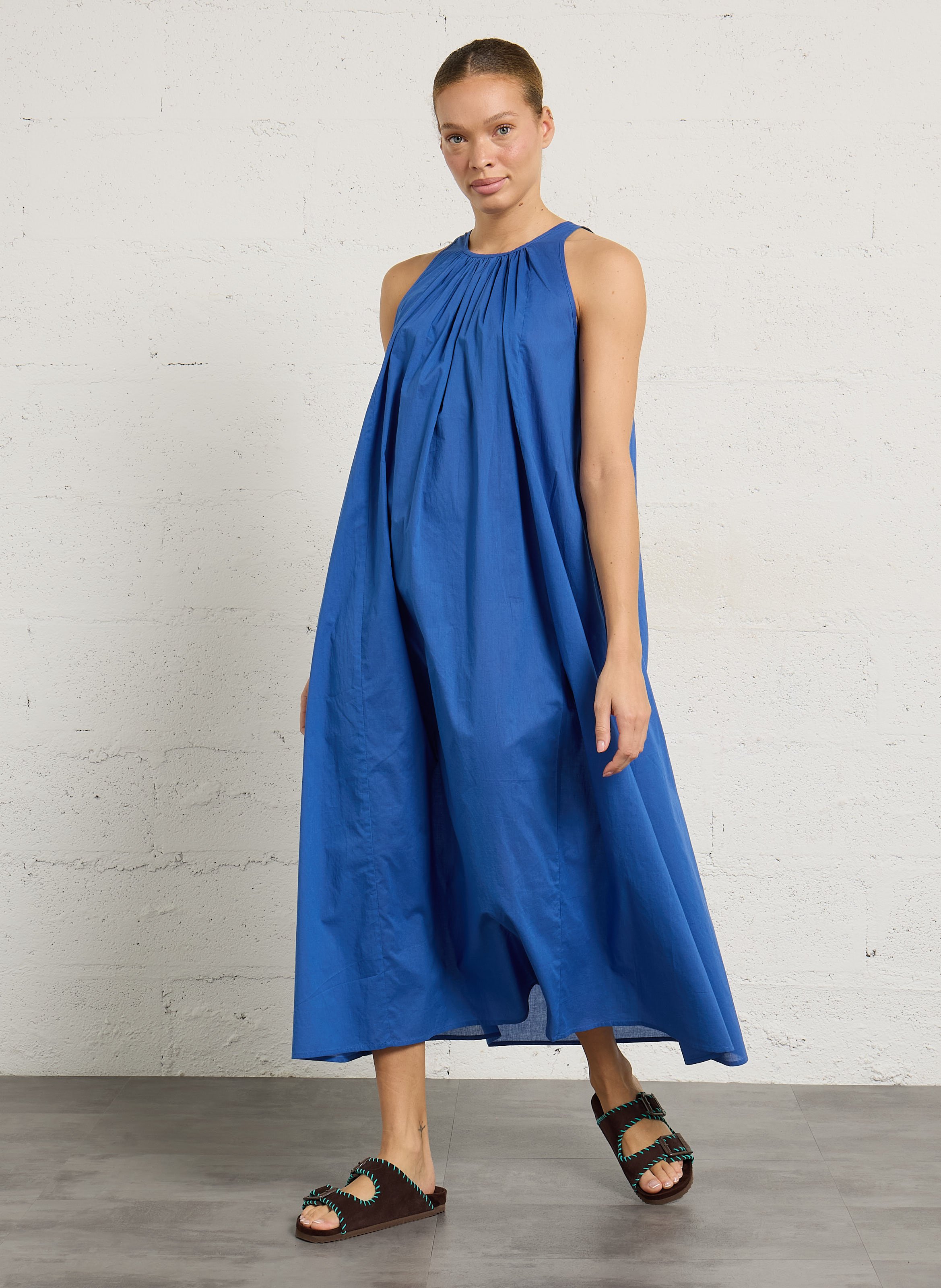 Long loose-fit cotton dress BELLEPIECE Blue