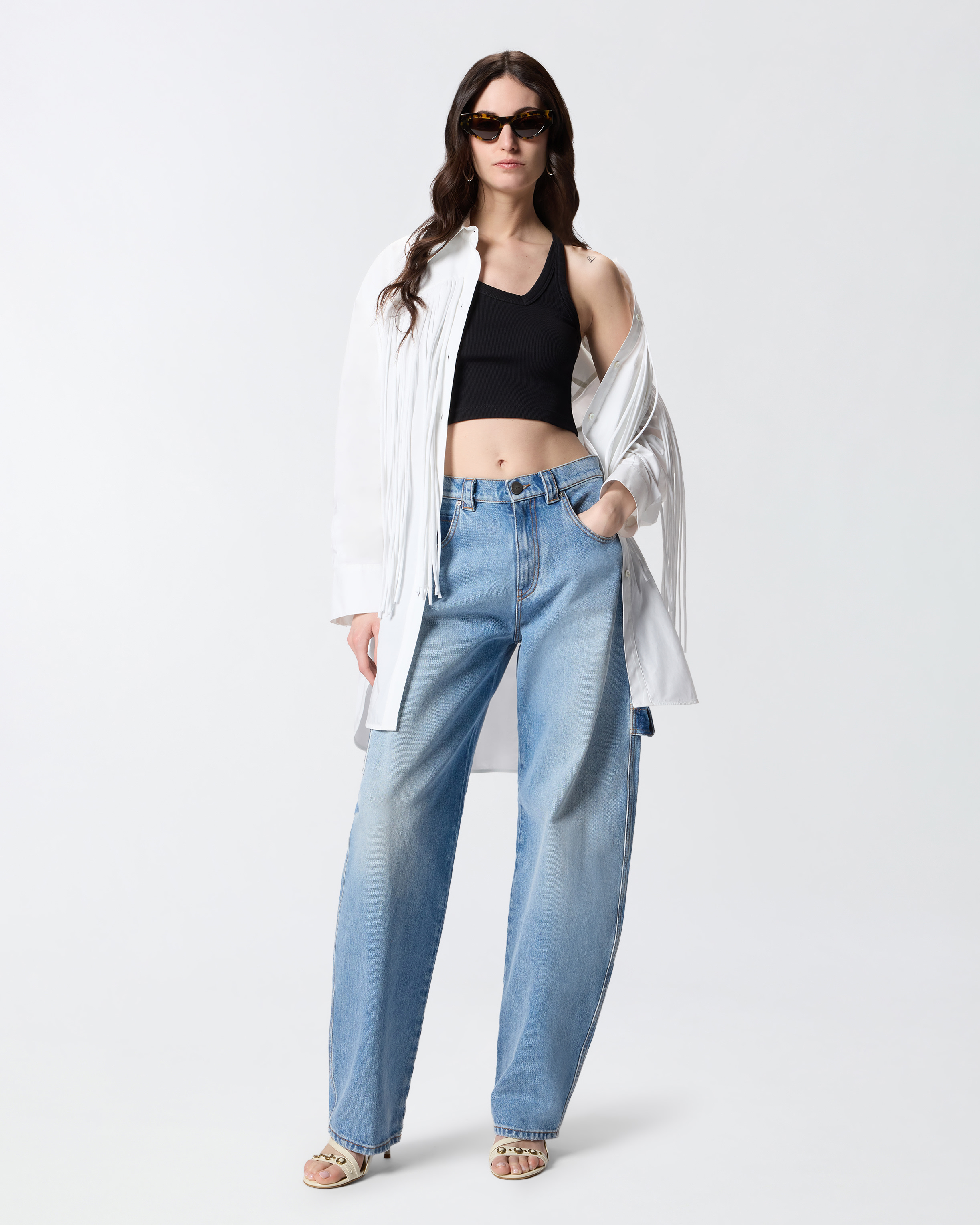 Débardeur cropped à encolure asymétrique PINKO Noir