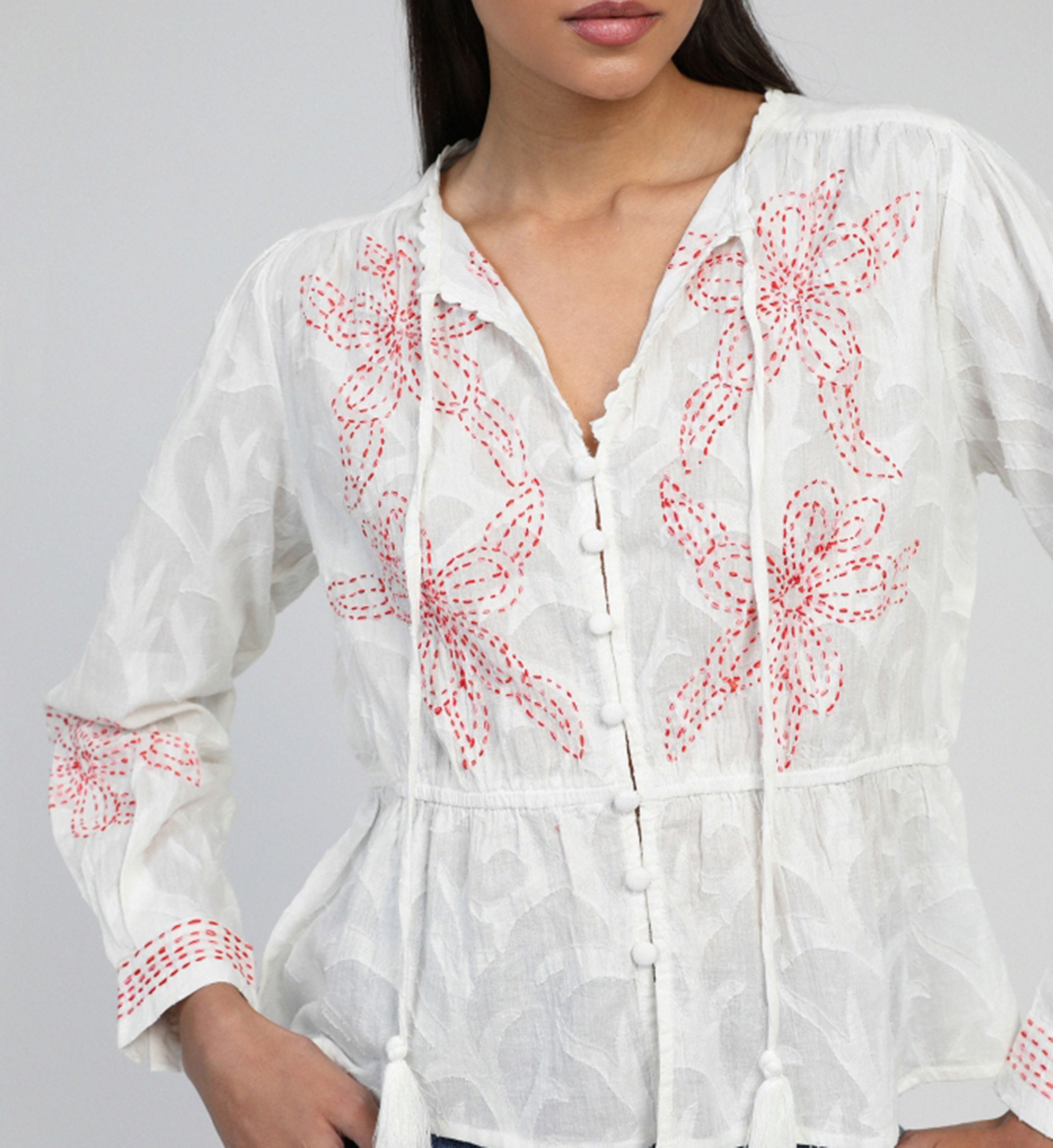 Straight blouse in embroidered cotton AN'GE Beige