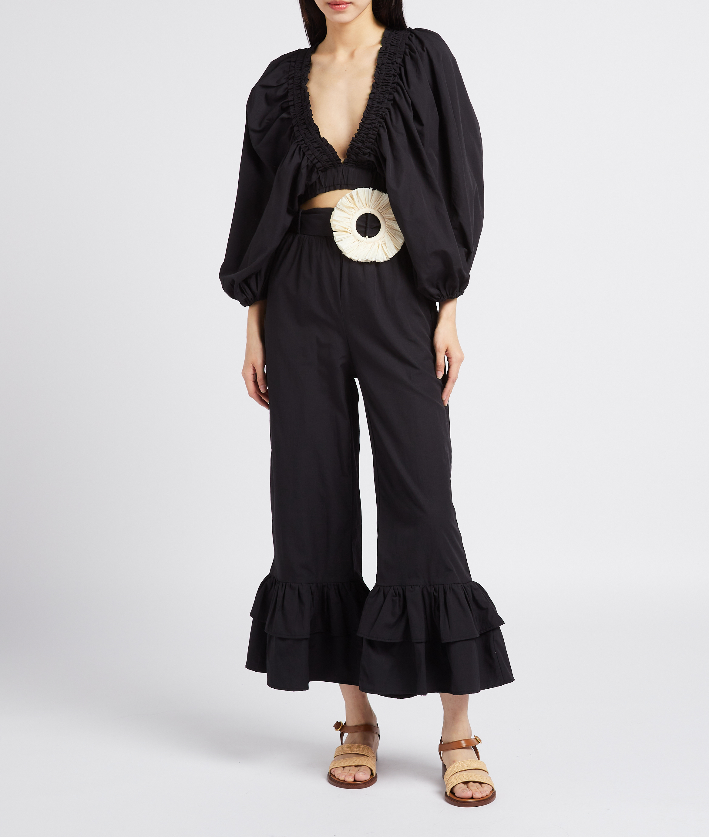 Top court encolure V en coton mélangé SUNDRESS Noir