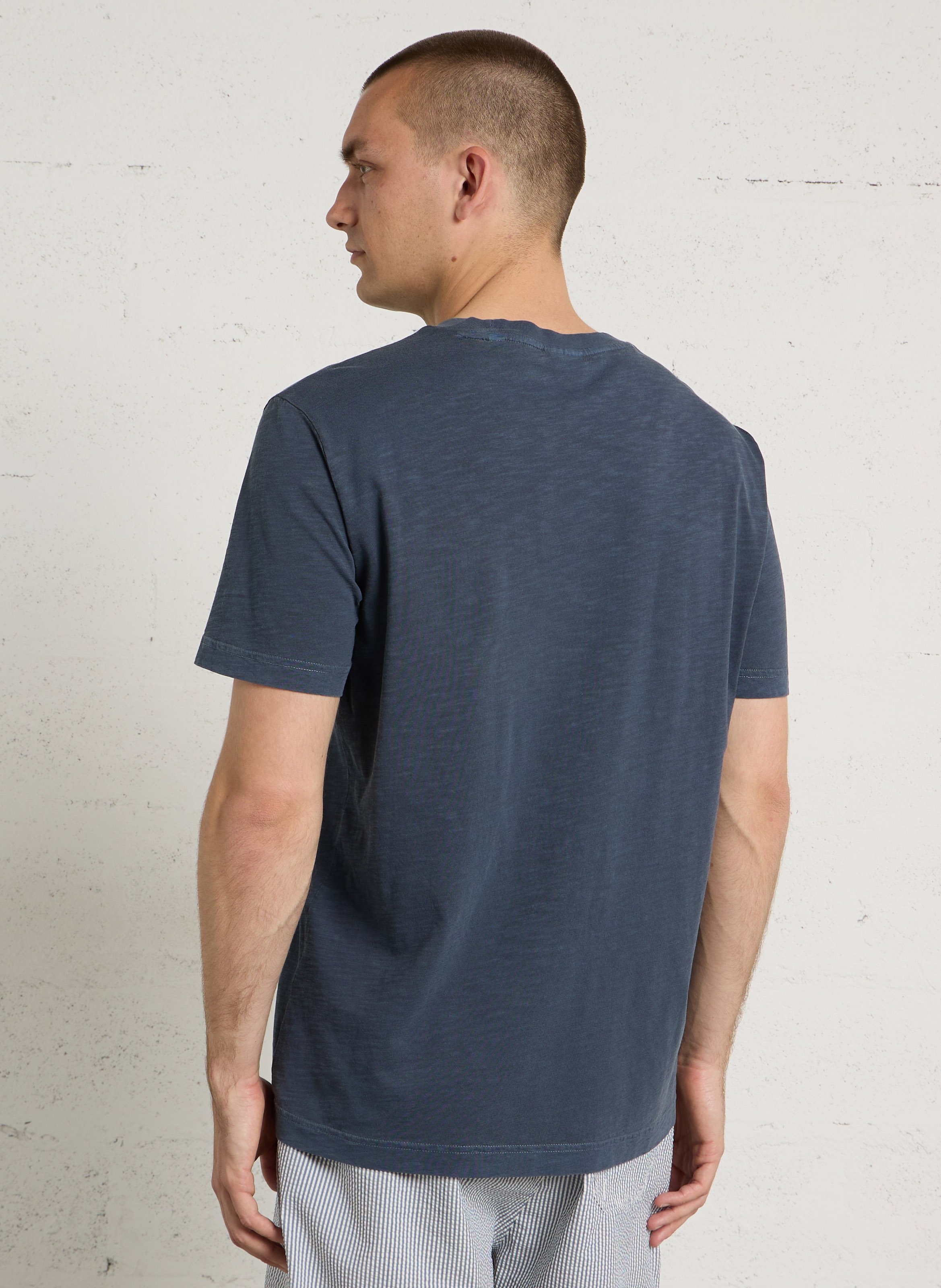 Staright embroidered round-neck cotton T-shirt GANT Blue