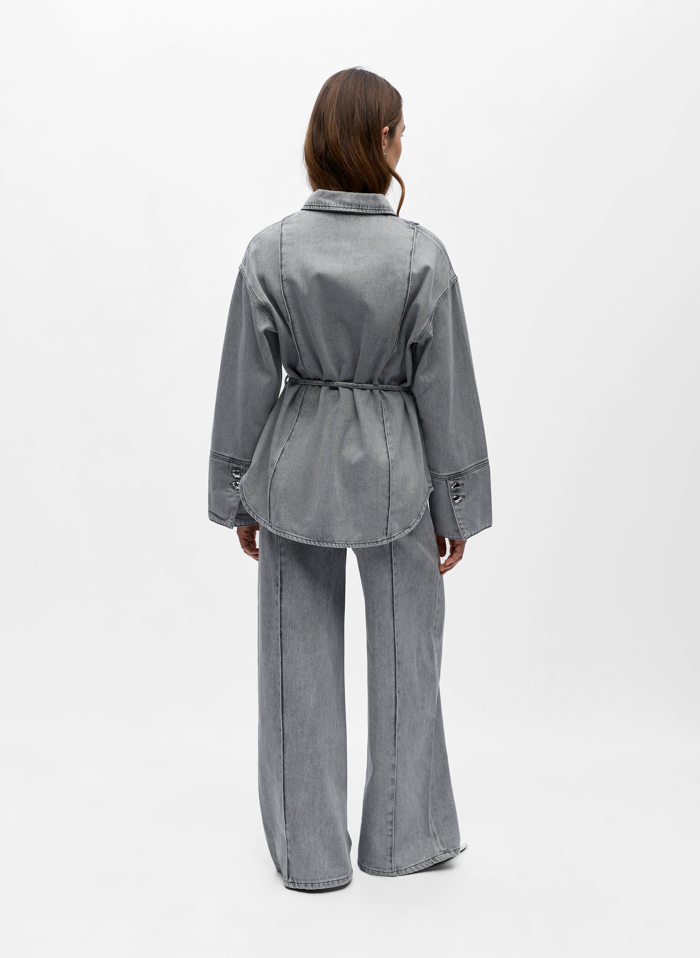 Cotton T-shirt with polo collar OBJECT Grey
