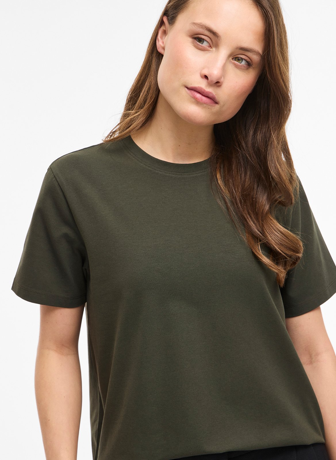Tee-shirt col rond en coton bio mélangé VILA Kaki