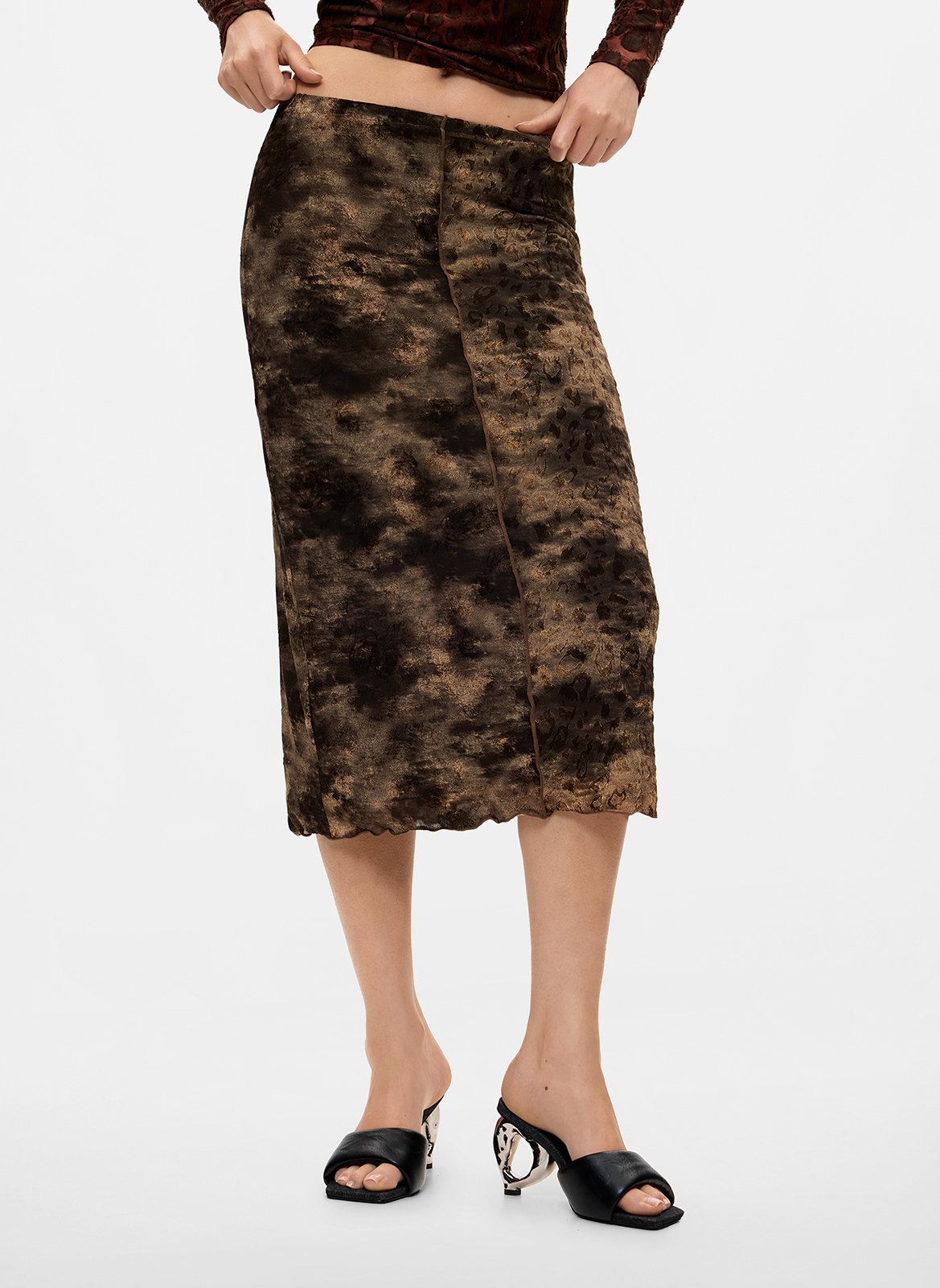 Halflange, rechte rok met print DESIGUAL Zwart