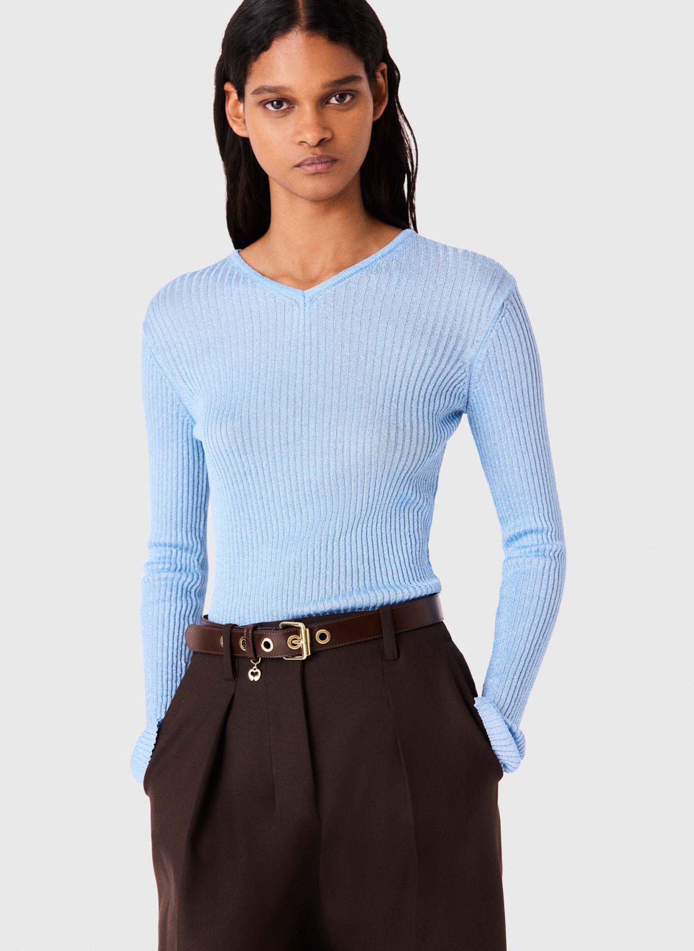 Slim-fit trui met fijn geribbelde breiwerk MAJE Blauw