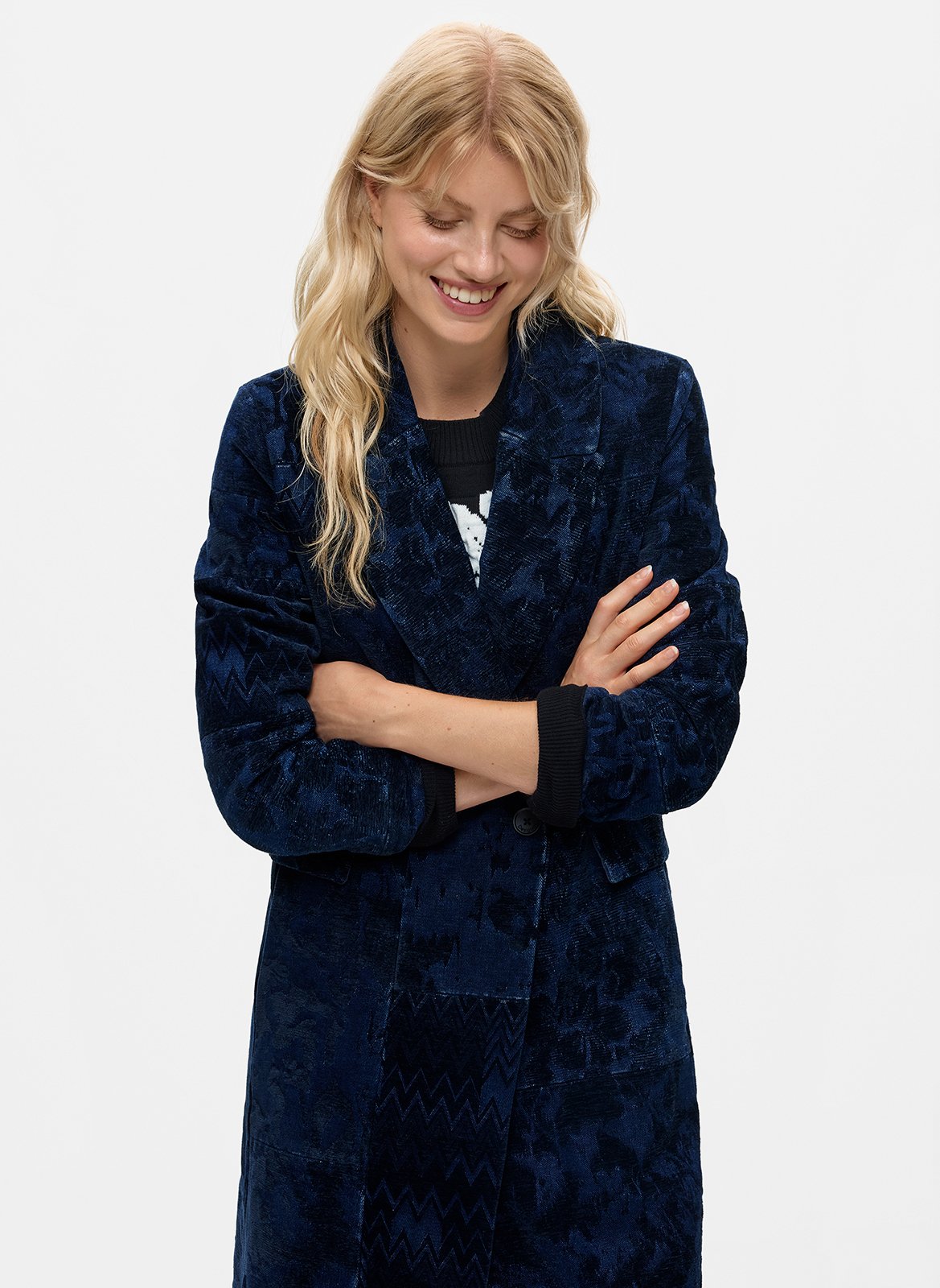 Langer Mantel mit Reverskragen aus Baumwollmischung DESIGUAL Blau