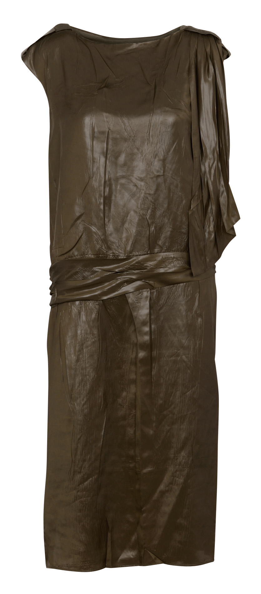 Robe midi droite drapée froissée COTELAC Marron