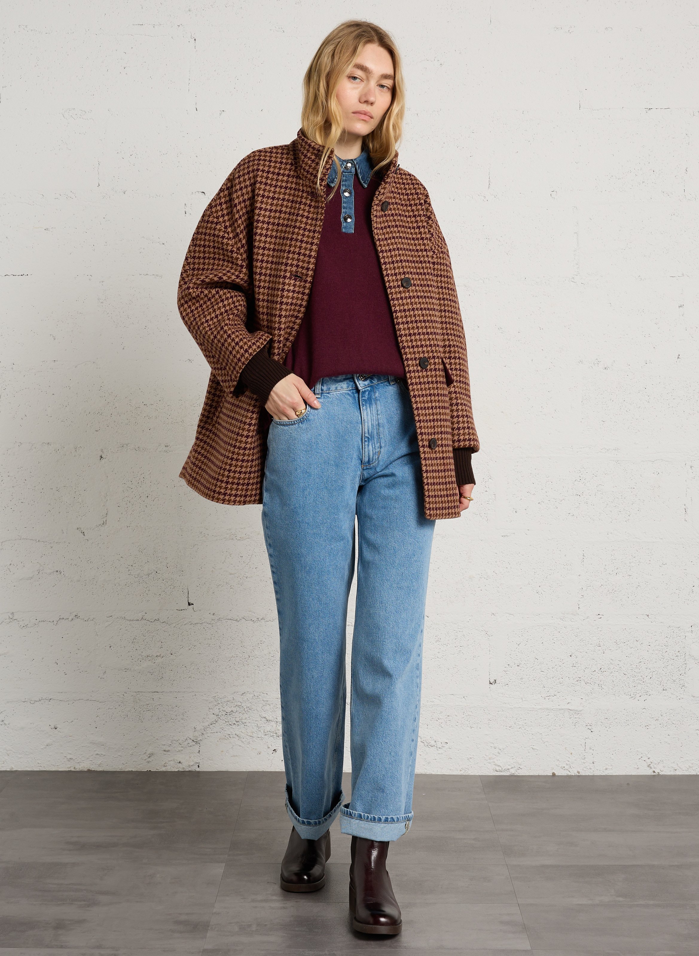 Manteau motif pied-de-poule en laine mélangée MAISON 123 Beige