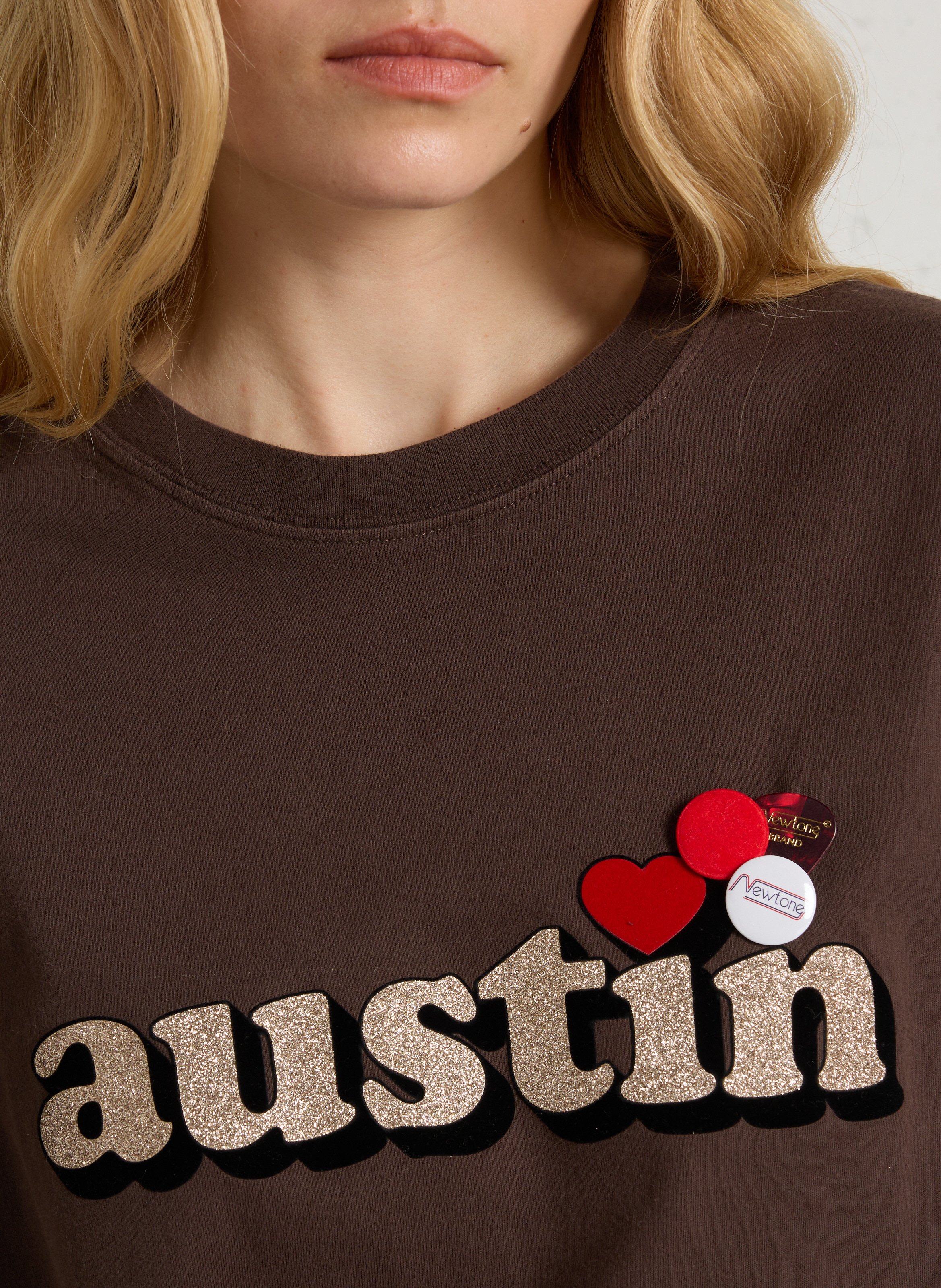Tee-shirt droit col rond en coton NEWTONE Marron