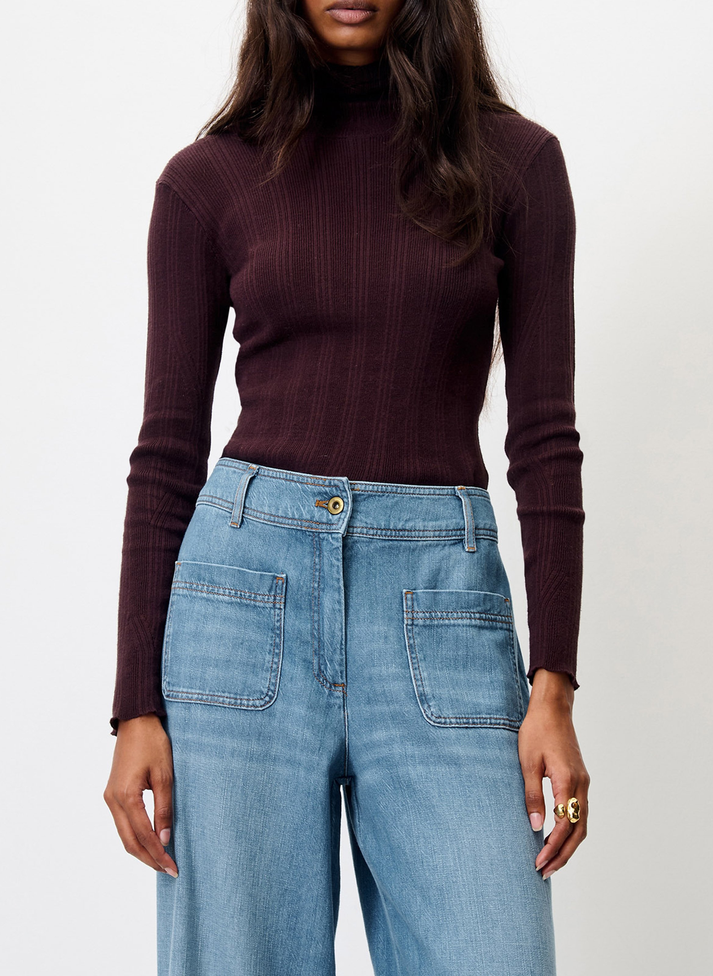 Eng anliegender Rollkragenpullover aus Baumwollmischung SESSUN Braun