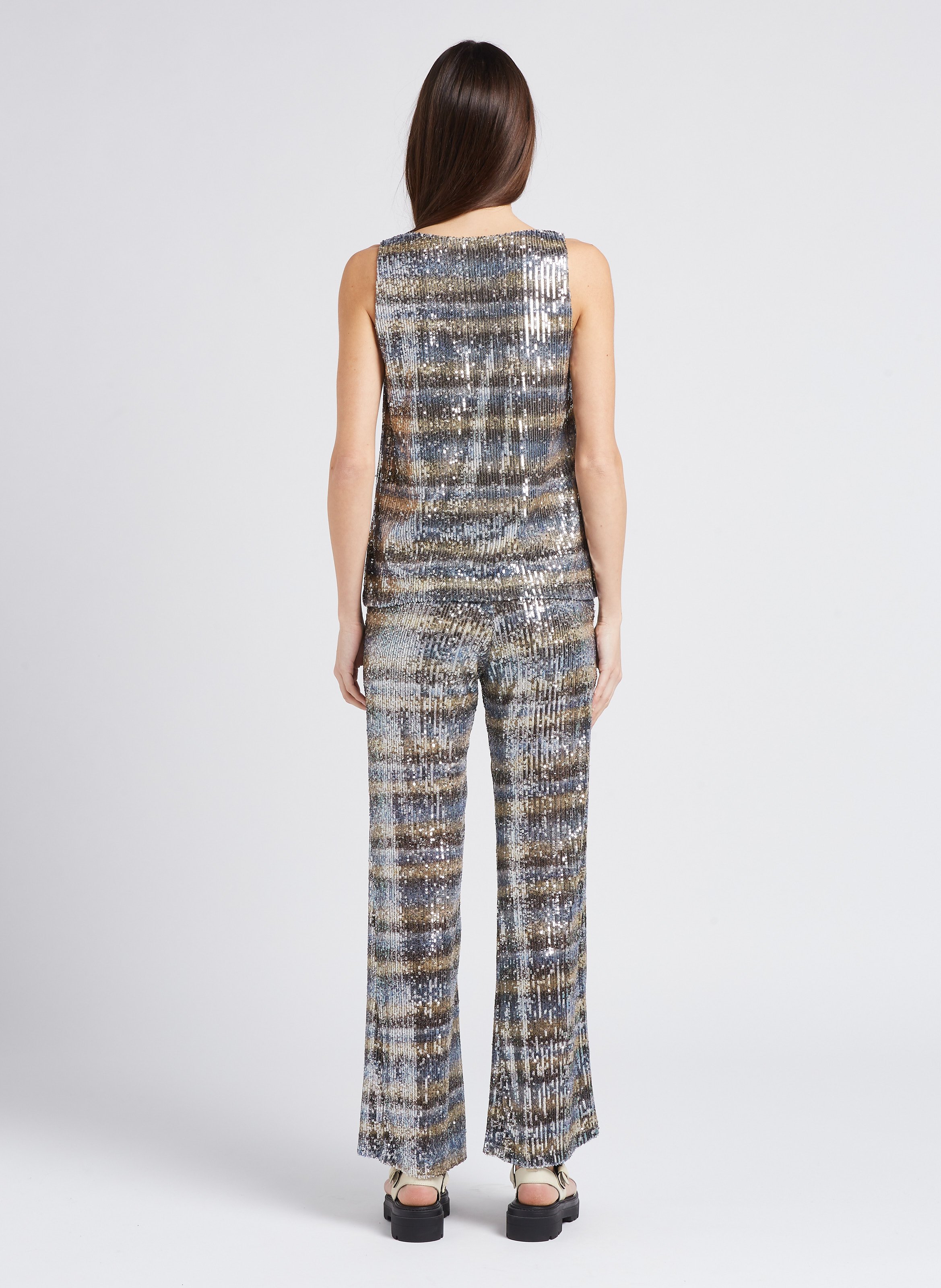 Pantalon droit à sequins imprimé Doré