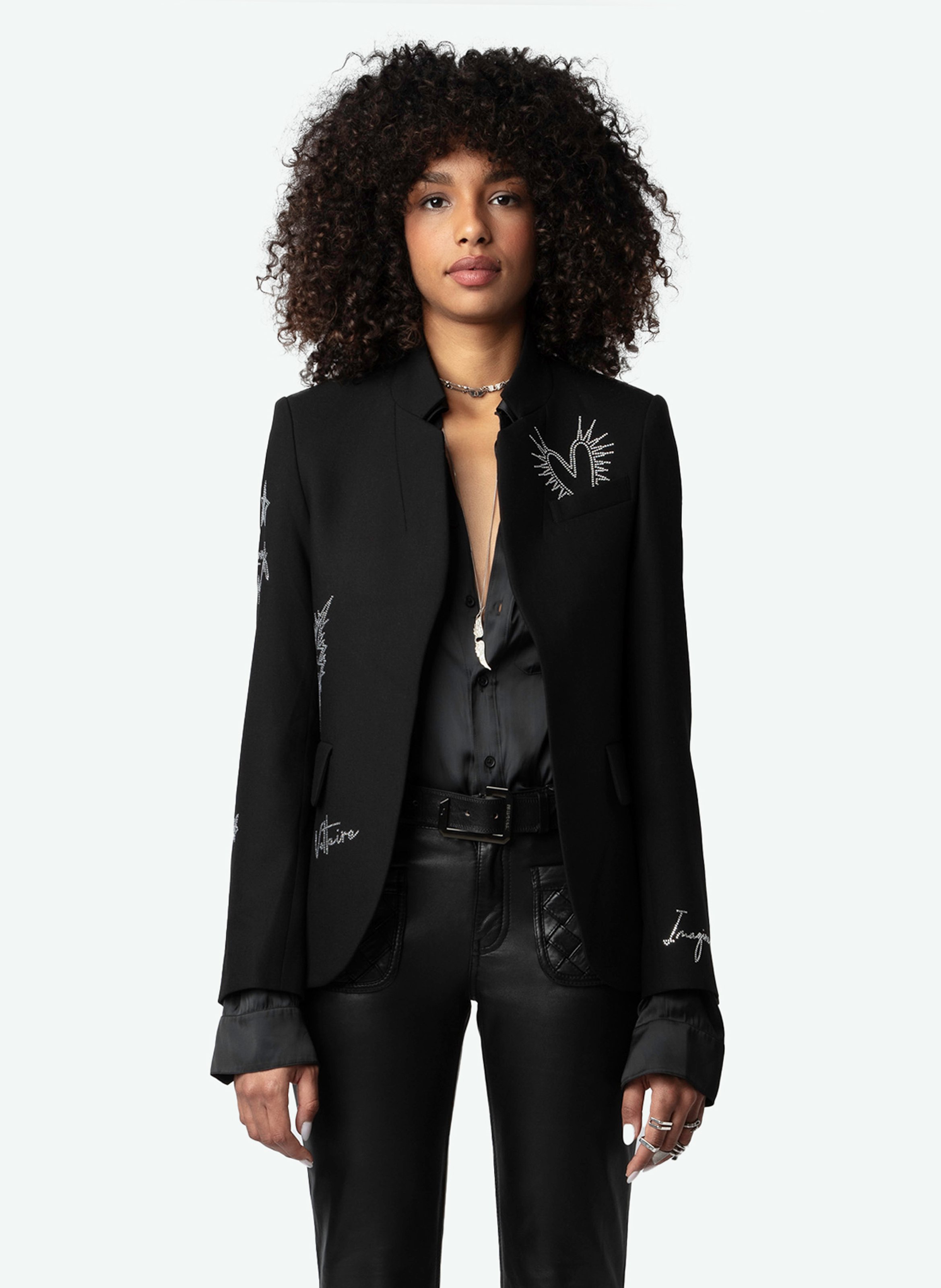 Black blazer with rhinestones best sale