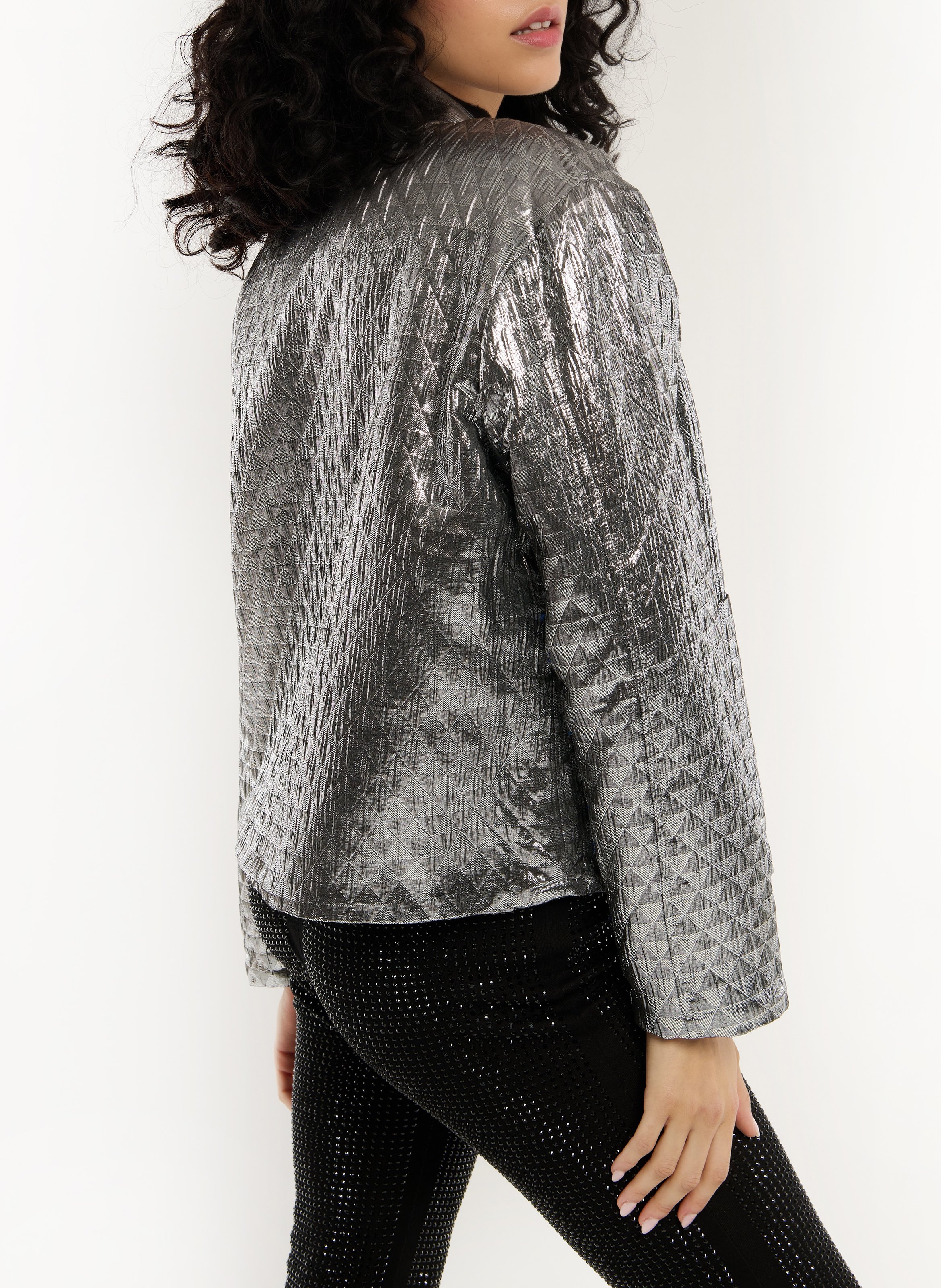 Short quilted metallic jacket WILD Silver