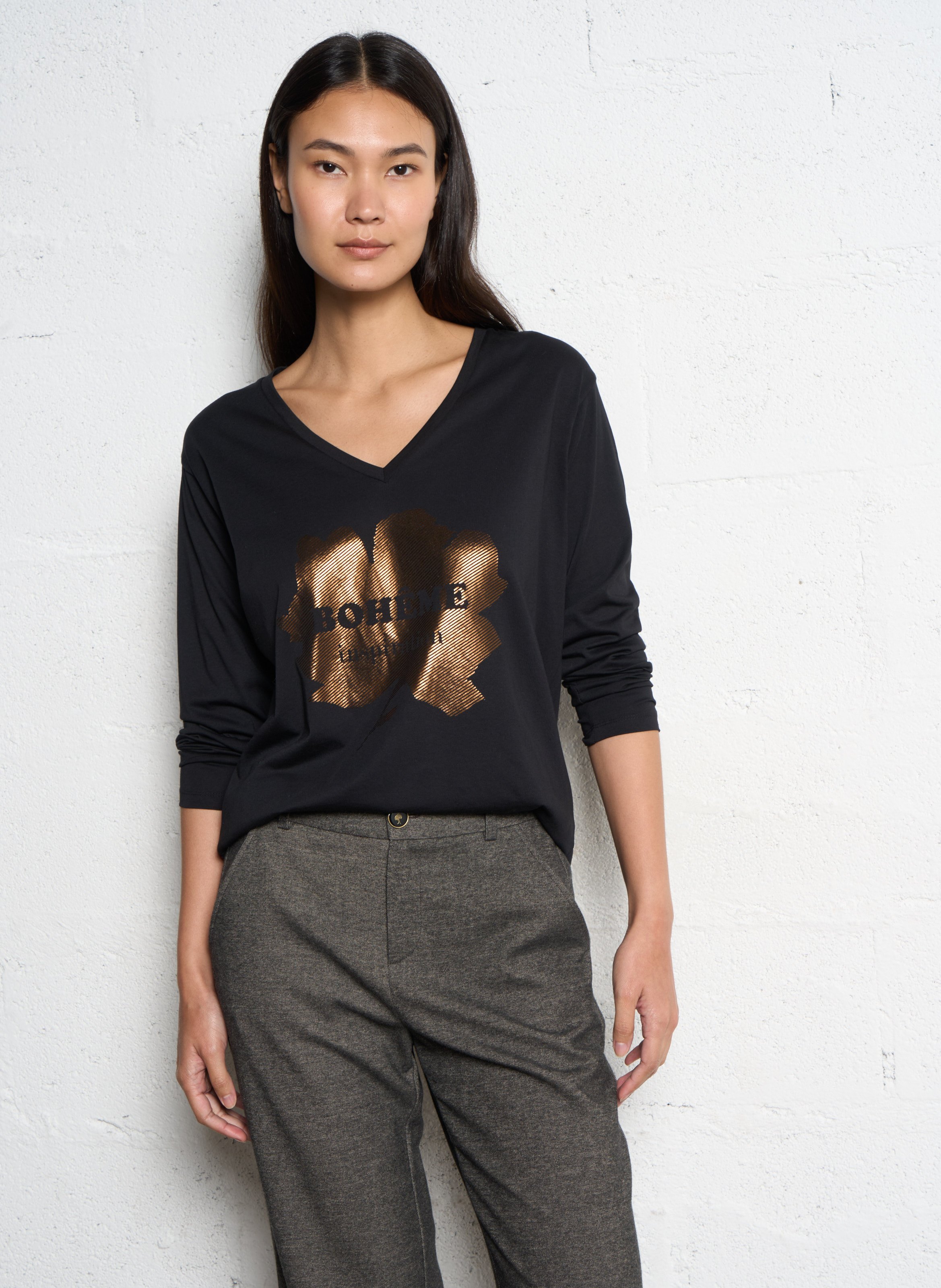 Gedrukt T-shirt met netstof ONE STEP Zwart