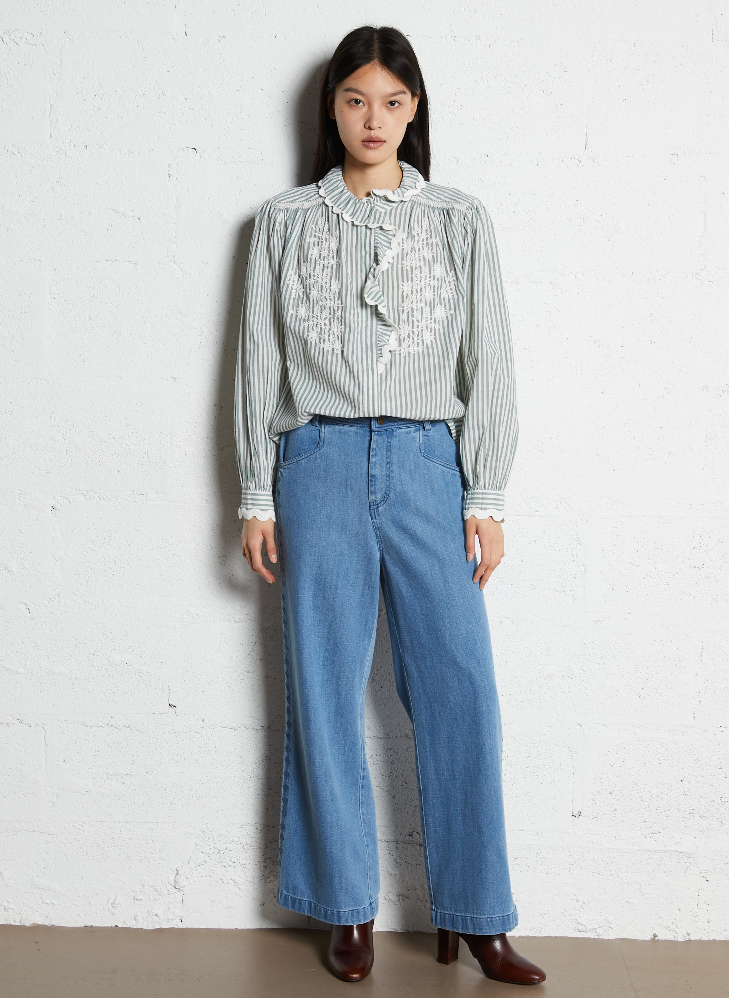 Striped shirt with Victorian collar LOUISE MISHA Green