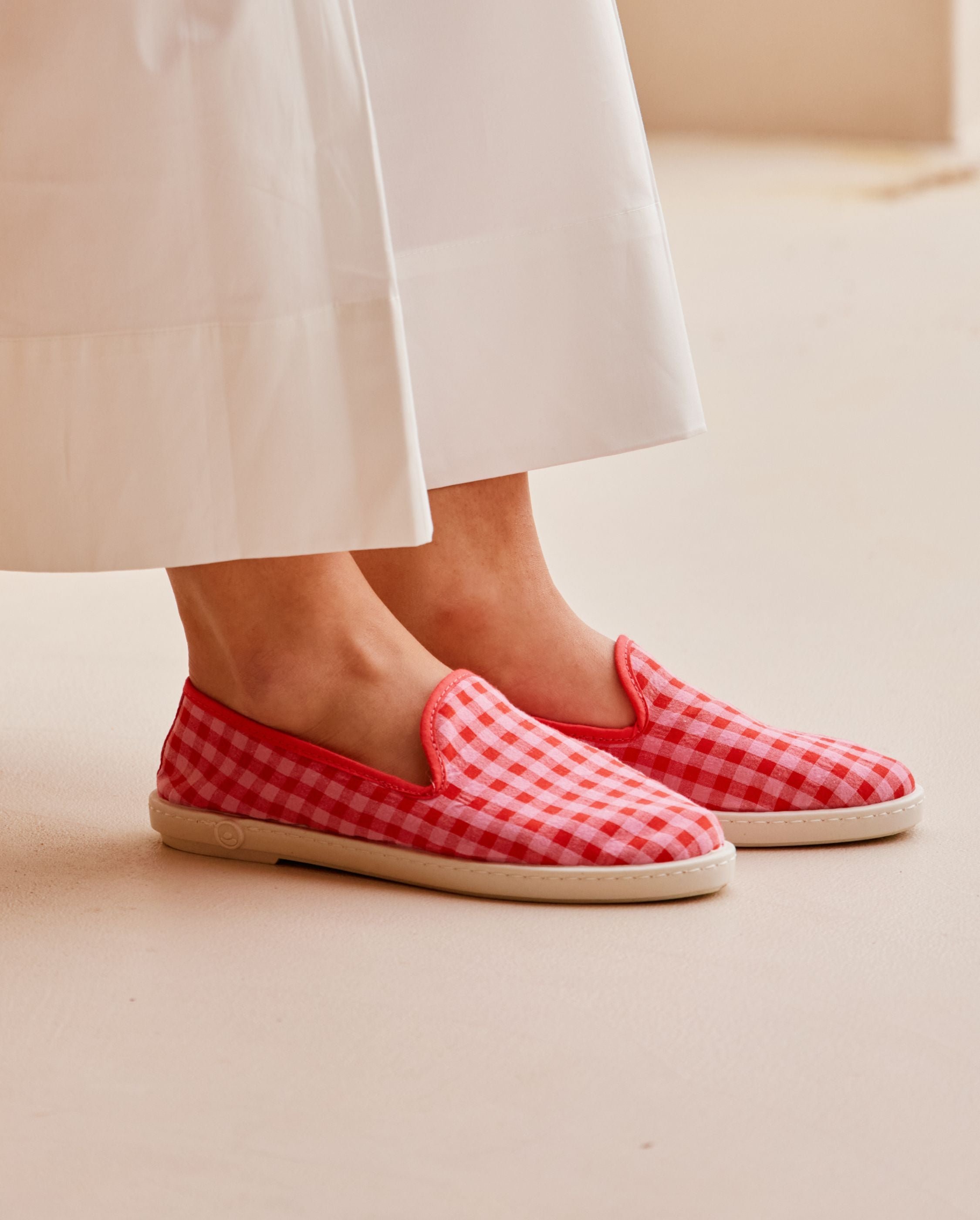 Women's gingham slippers, red-pink ANGARDE Red