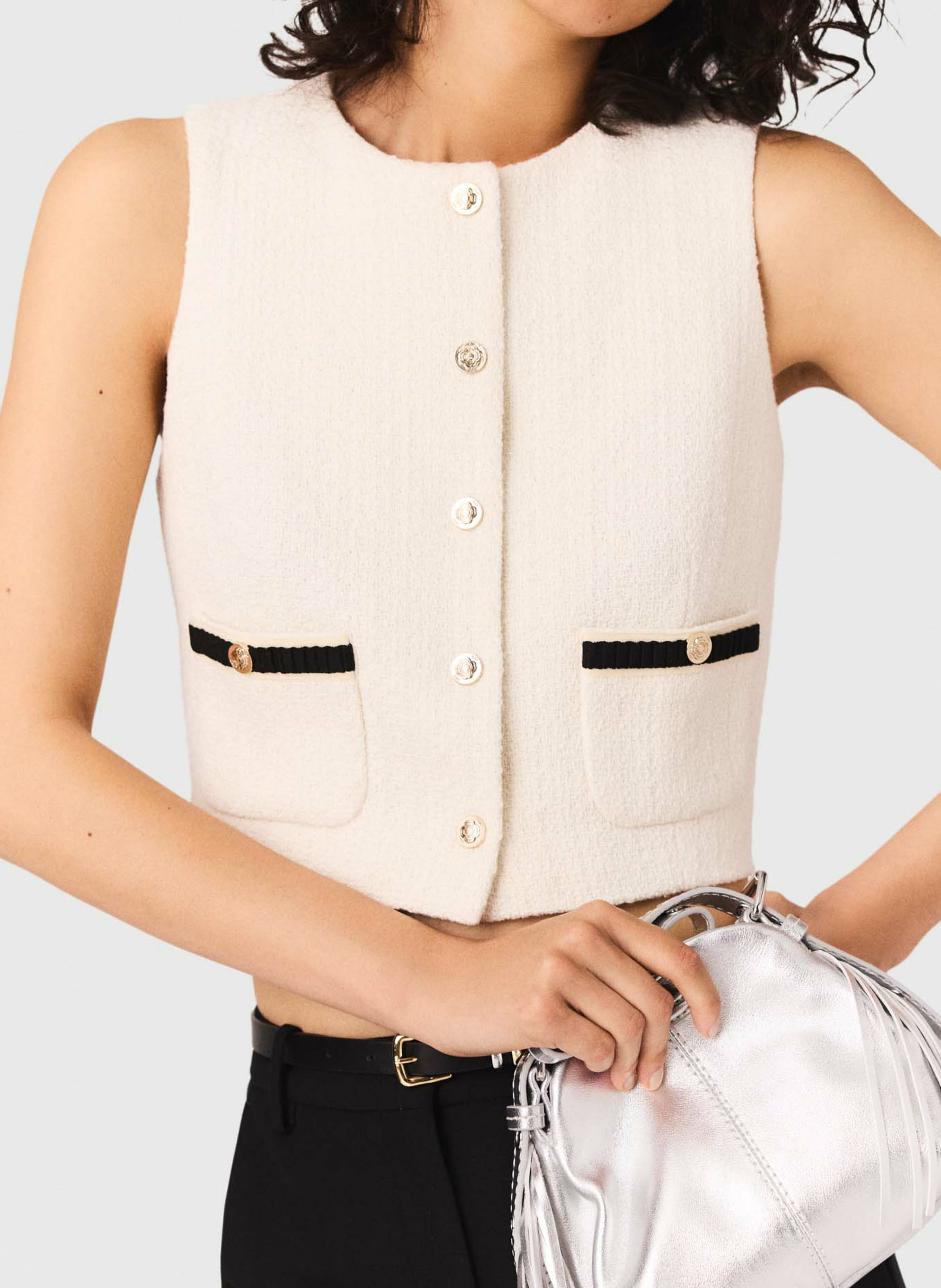 Top droit en coton mélangé MAJE Beige