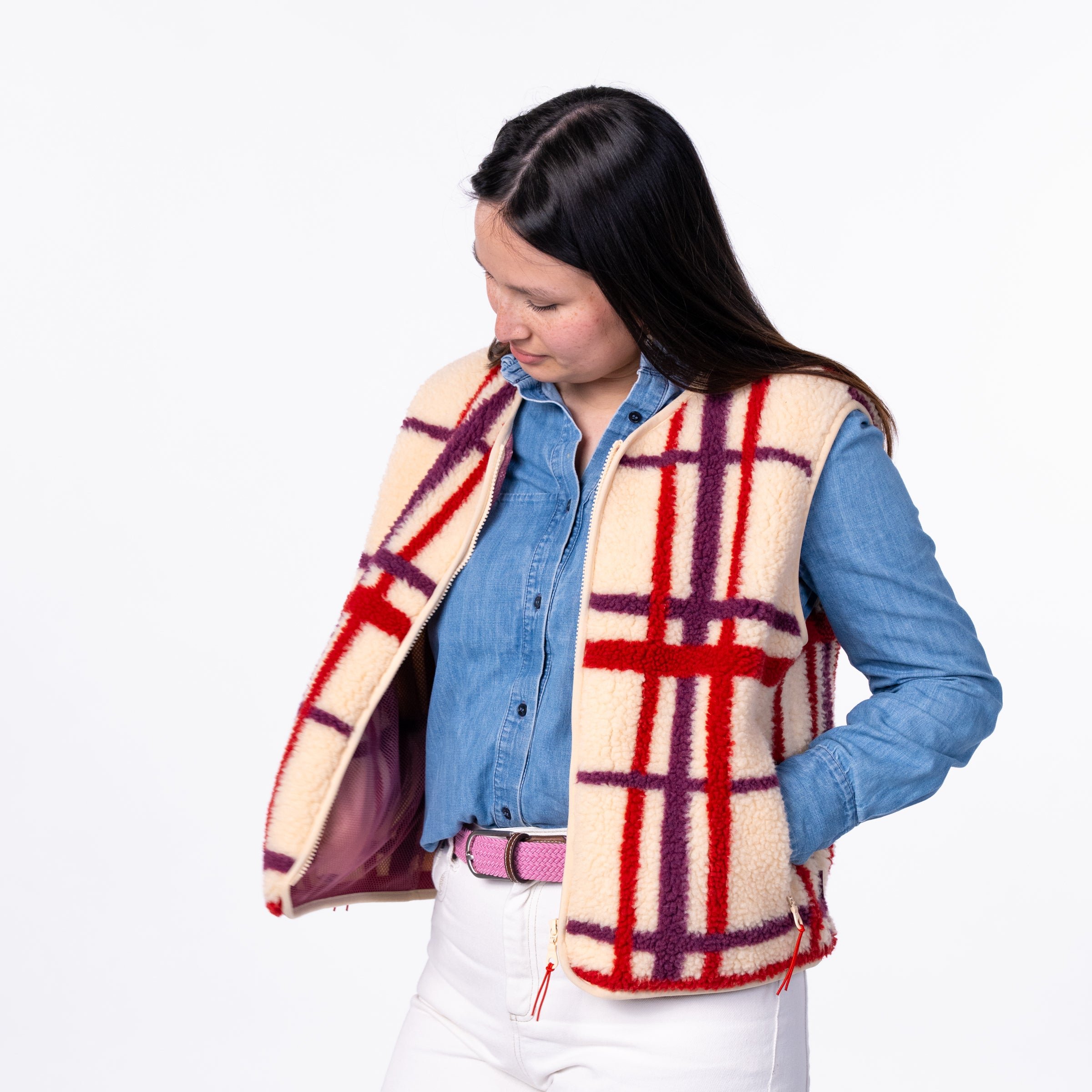 Sleeveless Sherpa Zip-Up Vest BILLYBELT Beige