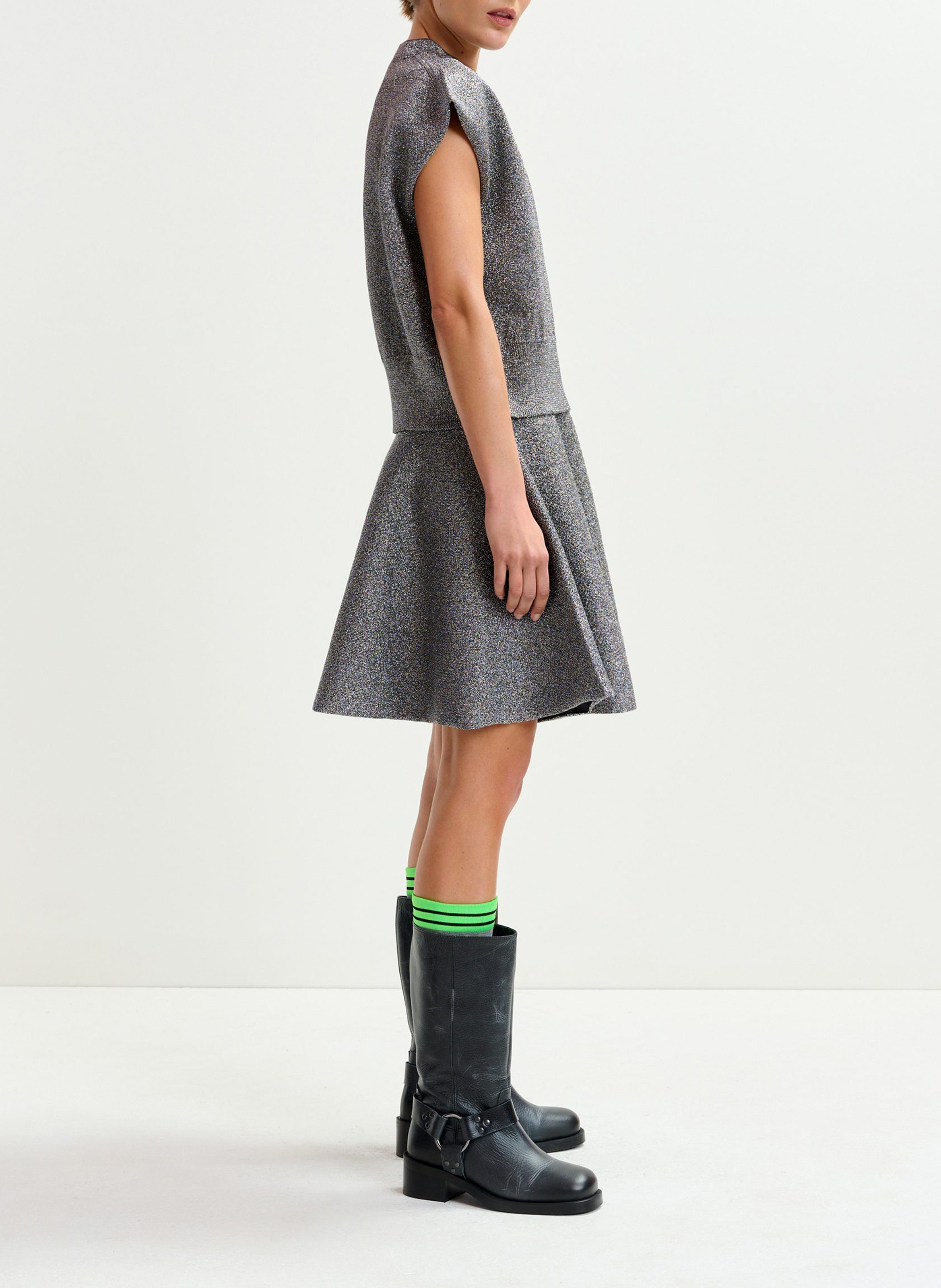 Jupe courte évasée métallique ESSENTIEL ANTWERP Argent