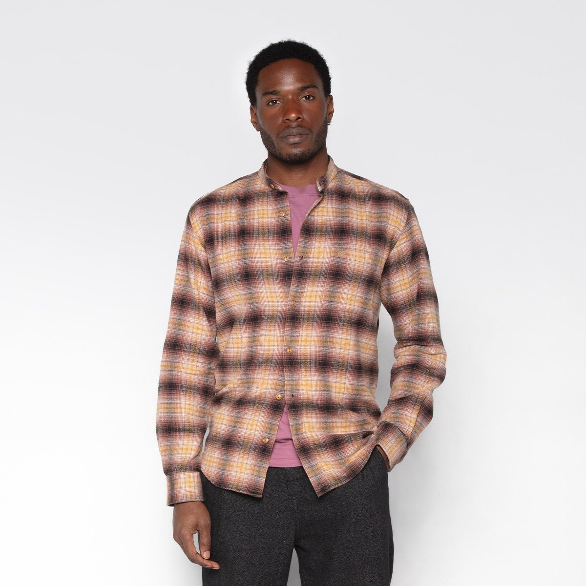 Long-sleeved Mao collar checked shirt SERGE BLANCO Orange