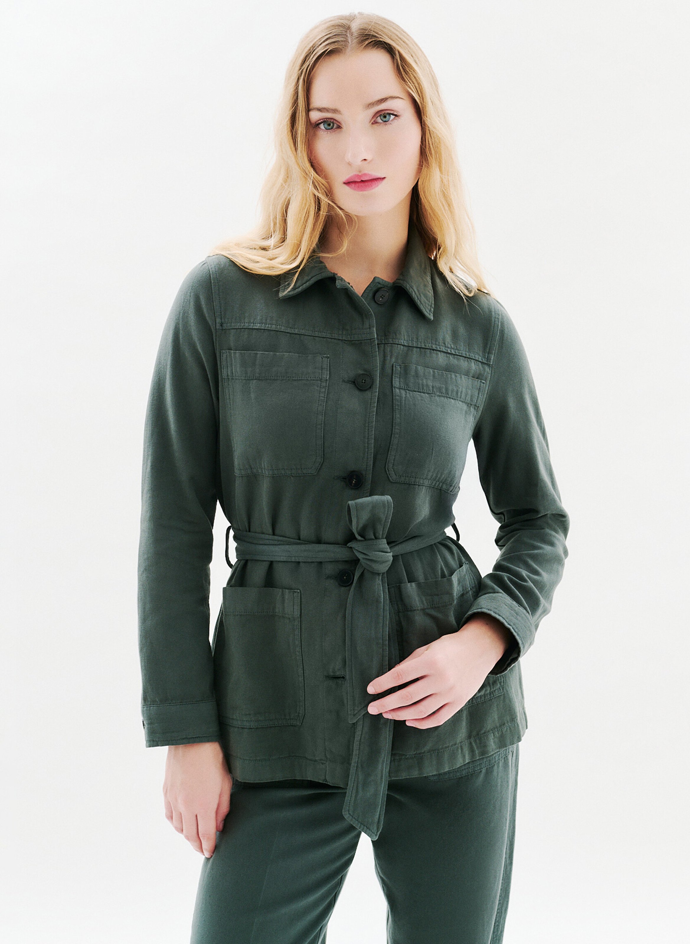 Cotton-blend coat with classic collar CAROLL Green