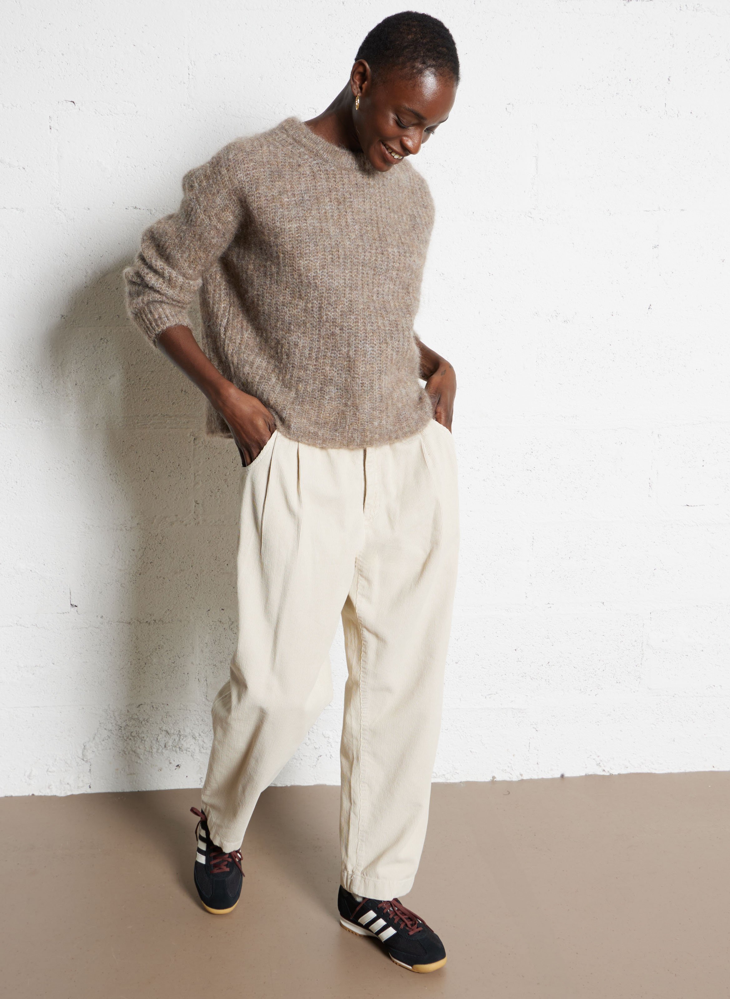 Round neck solid color wool blend sweater DES PETITS HAUTS Beige