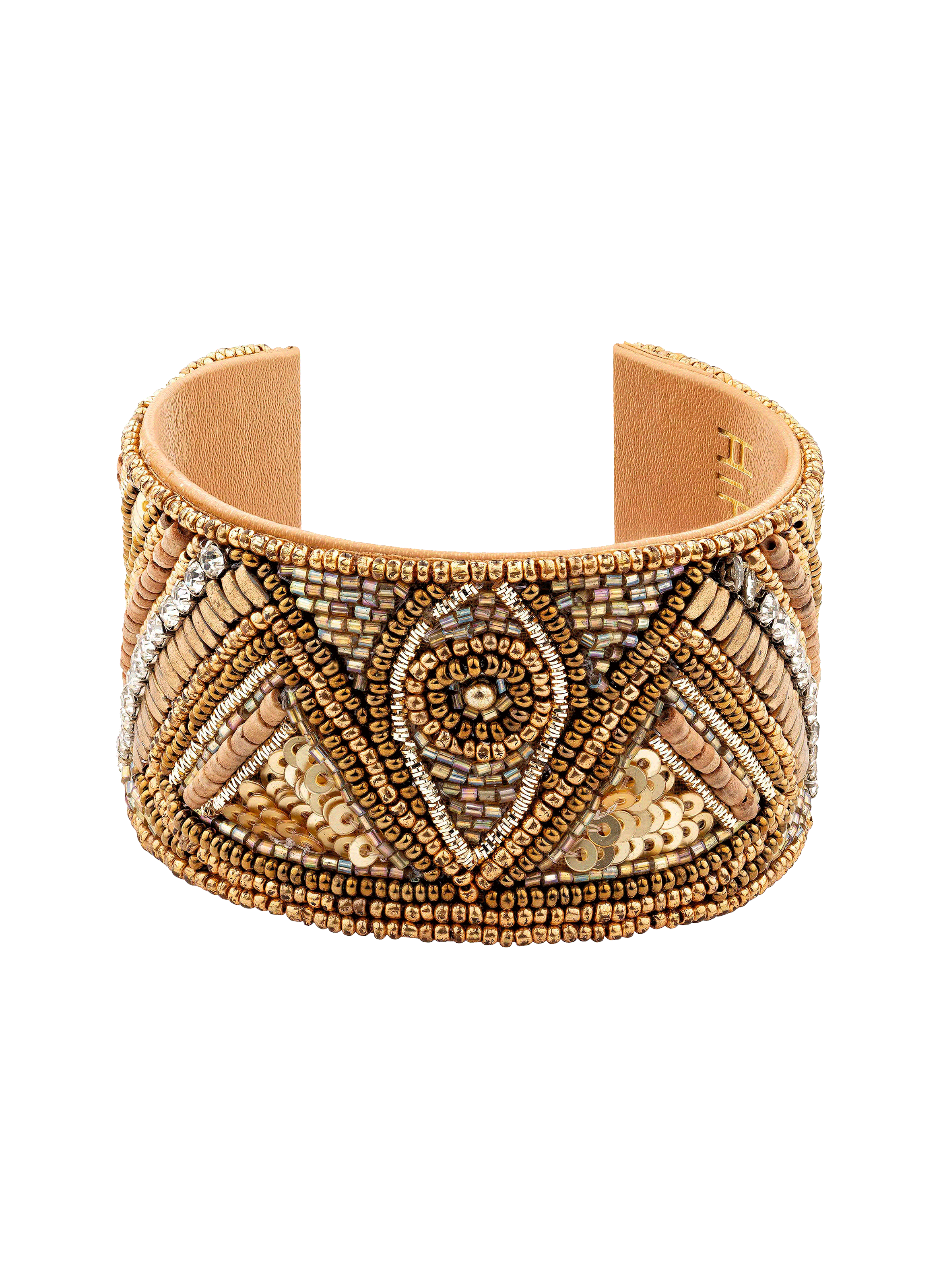 Adjustable cuff bracelet made of woven beads HIPANEMA Golden