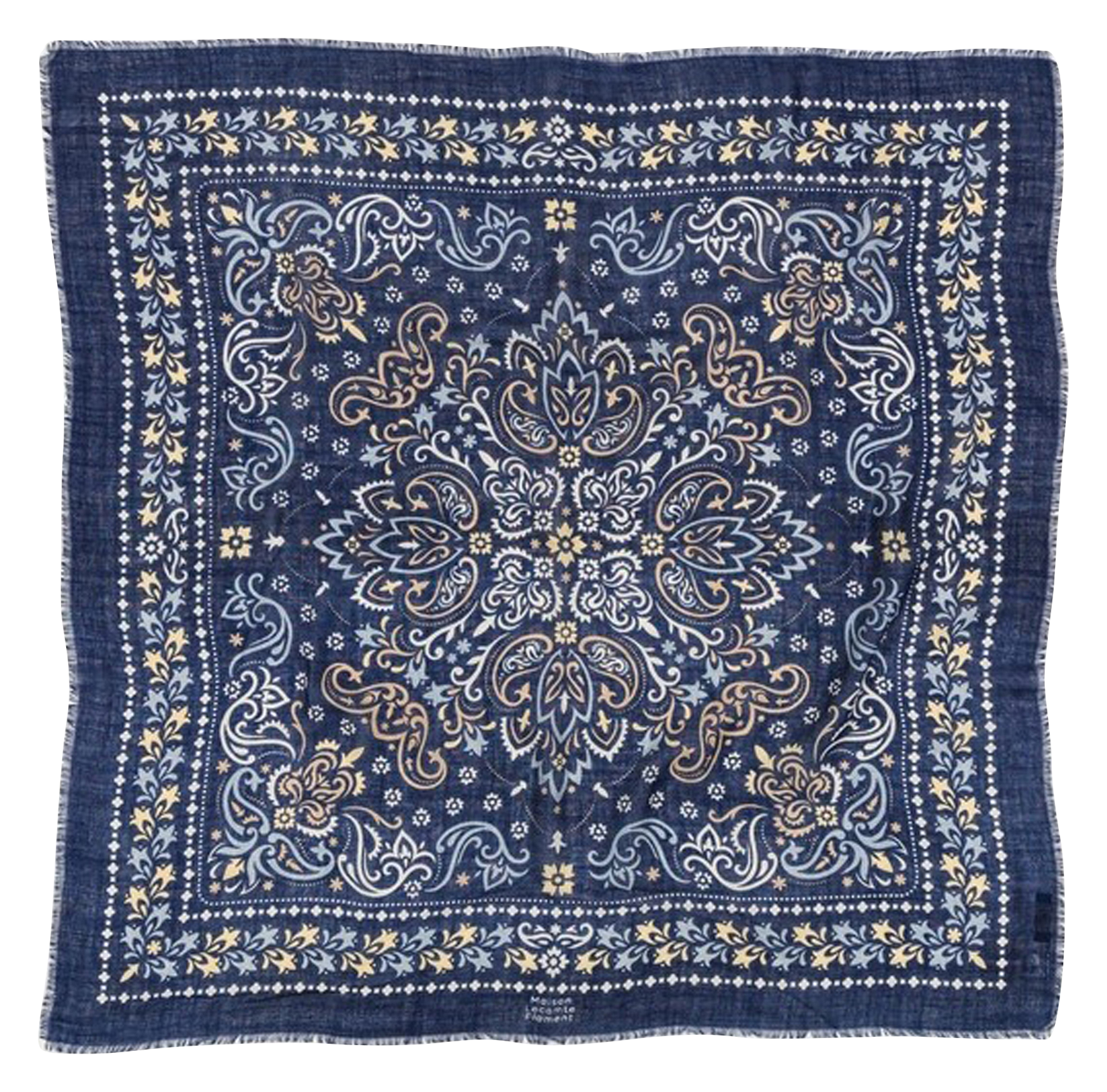 Haddock wool and silk printed scarf MAISON LECOMTE FLAMENT Blue