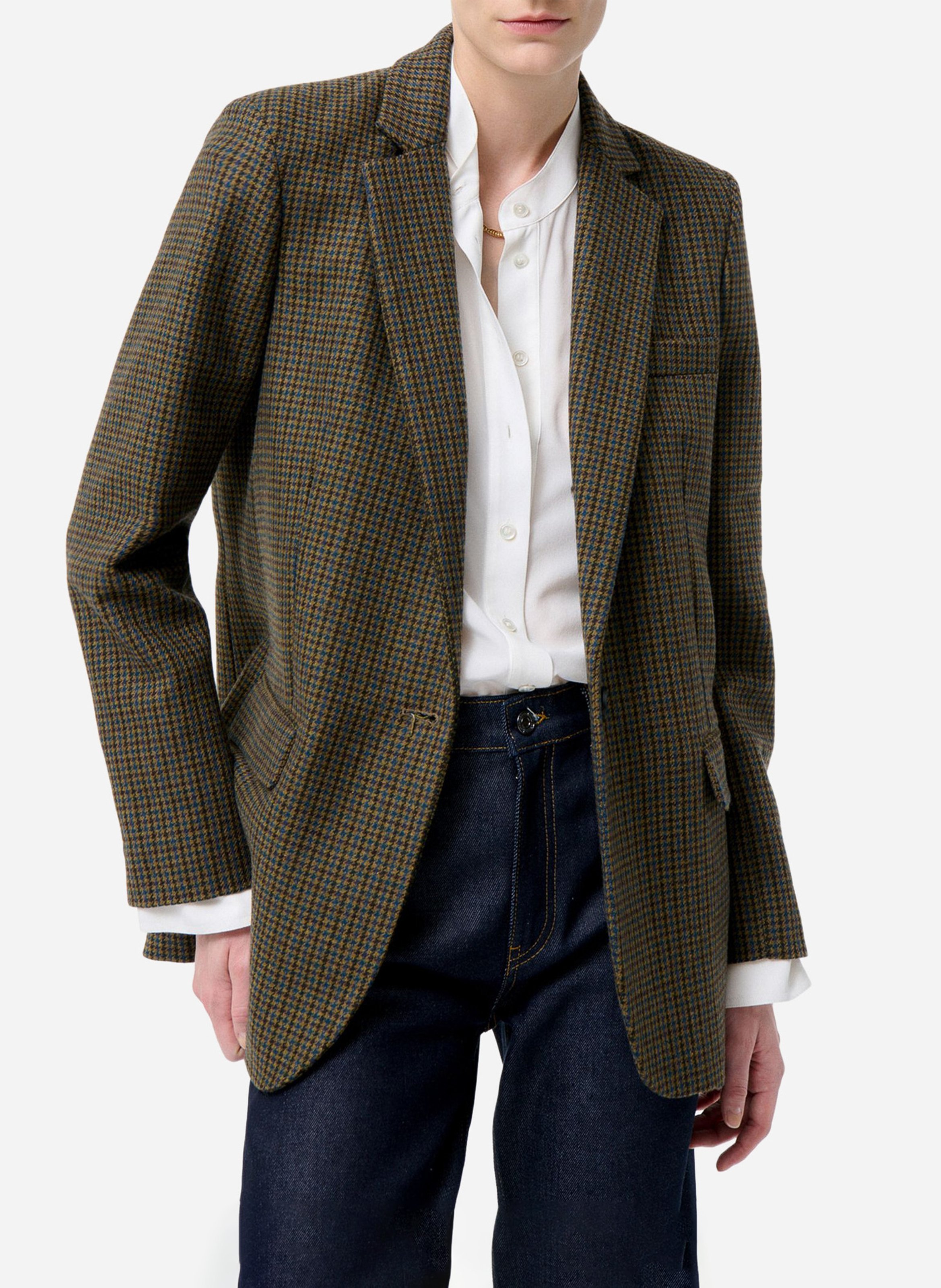 Checked wool blend tailored blazer VANESSA BRUNO Green