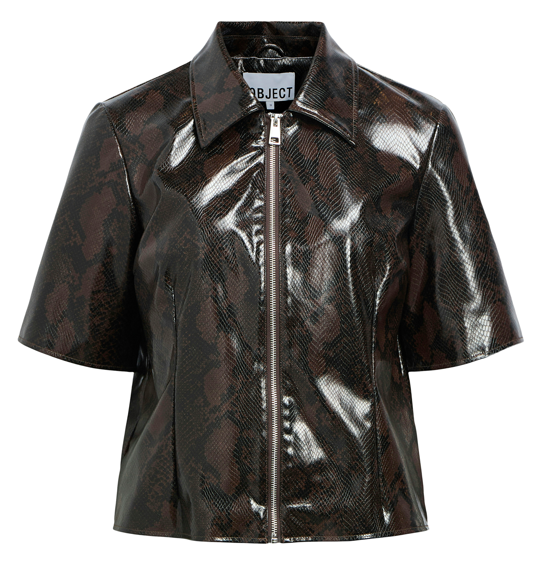 Classic collar top with python skin effect OBJECT Brown