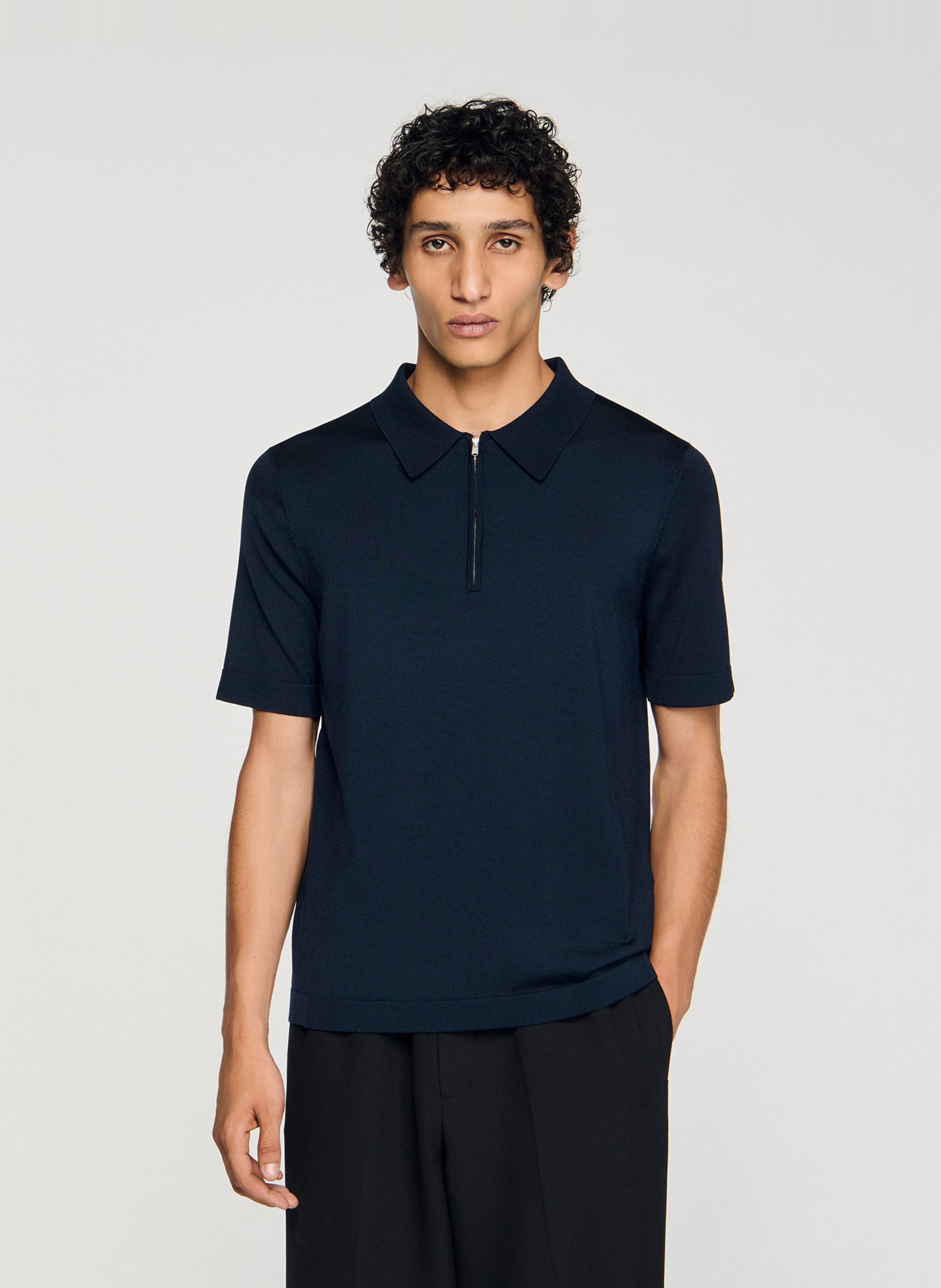 Short-sleeved T-shirt with zip-up polo collar SANDRO