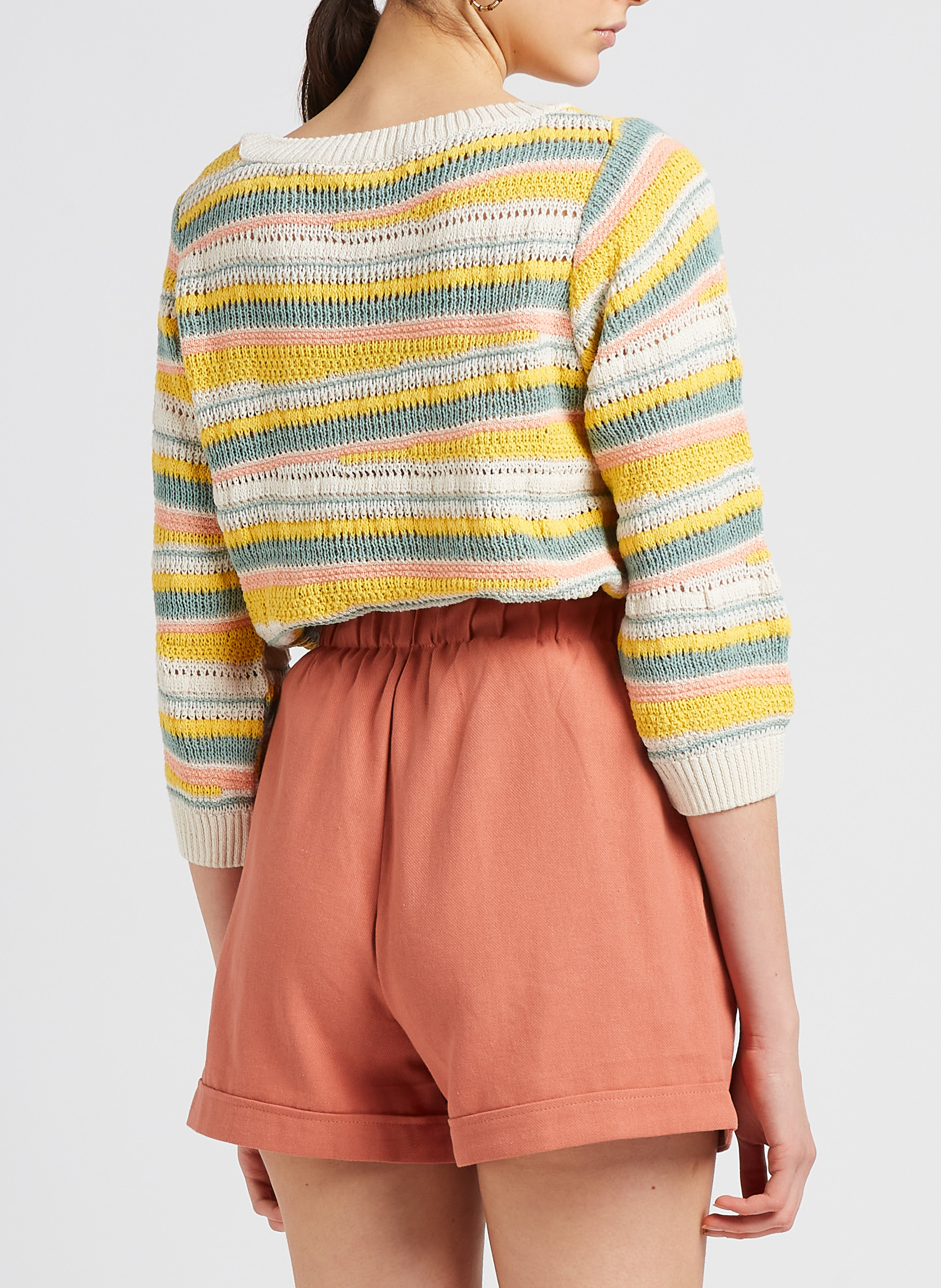 Round-neck striped cotton-blend sweater VILA Beige