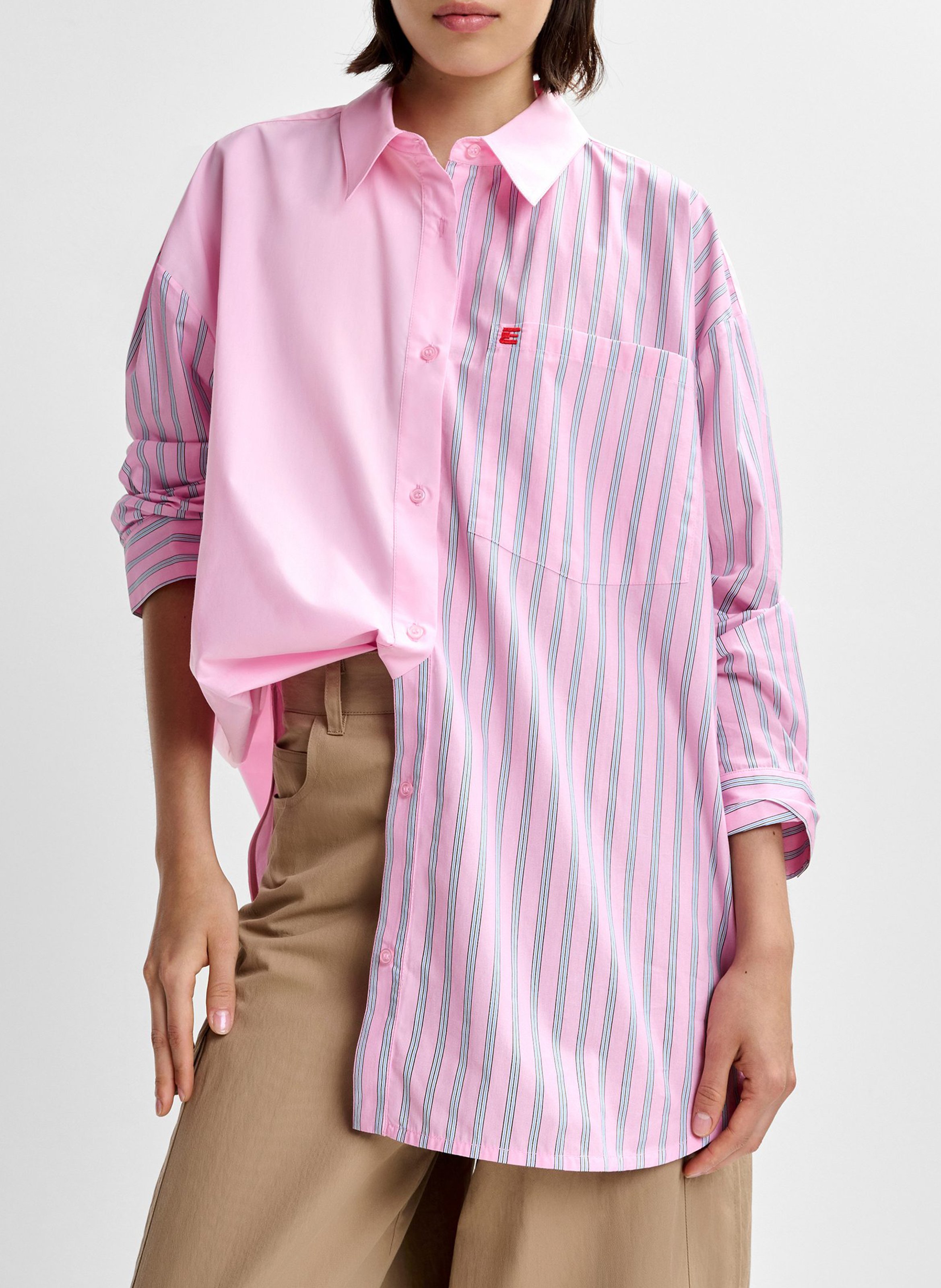 Oversize-Baumwollbluse mit klassischem Kragen und Streifen ESSENTIEL ANTWERP Rosa
