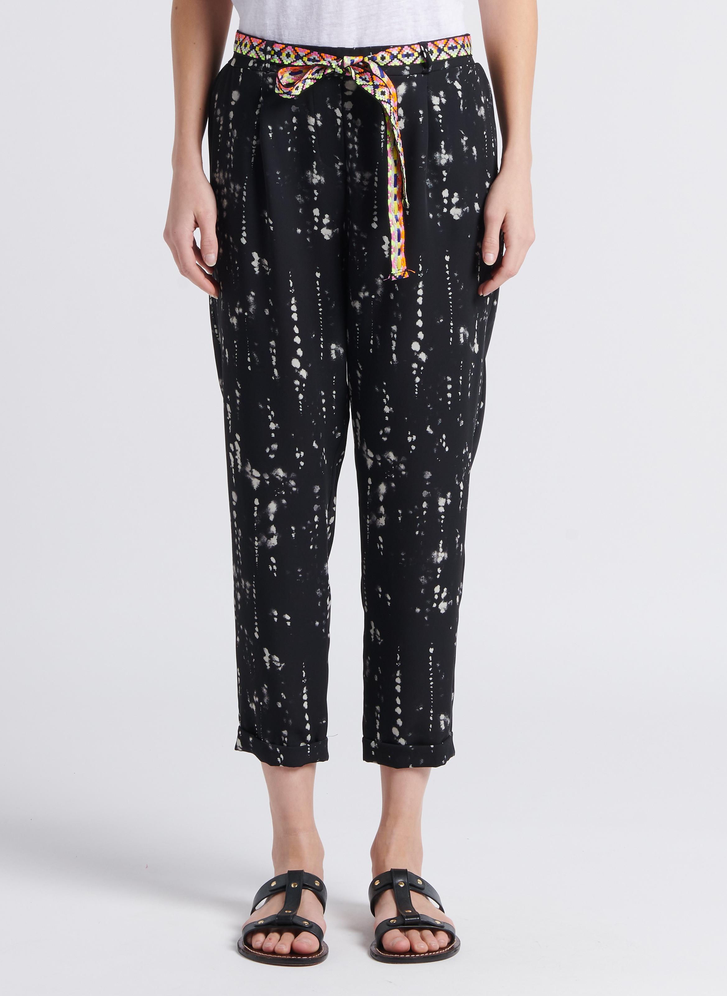 Pantalon 7/8ème taille haute avec ceinture PLEASE Noir