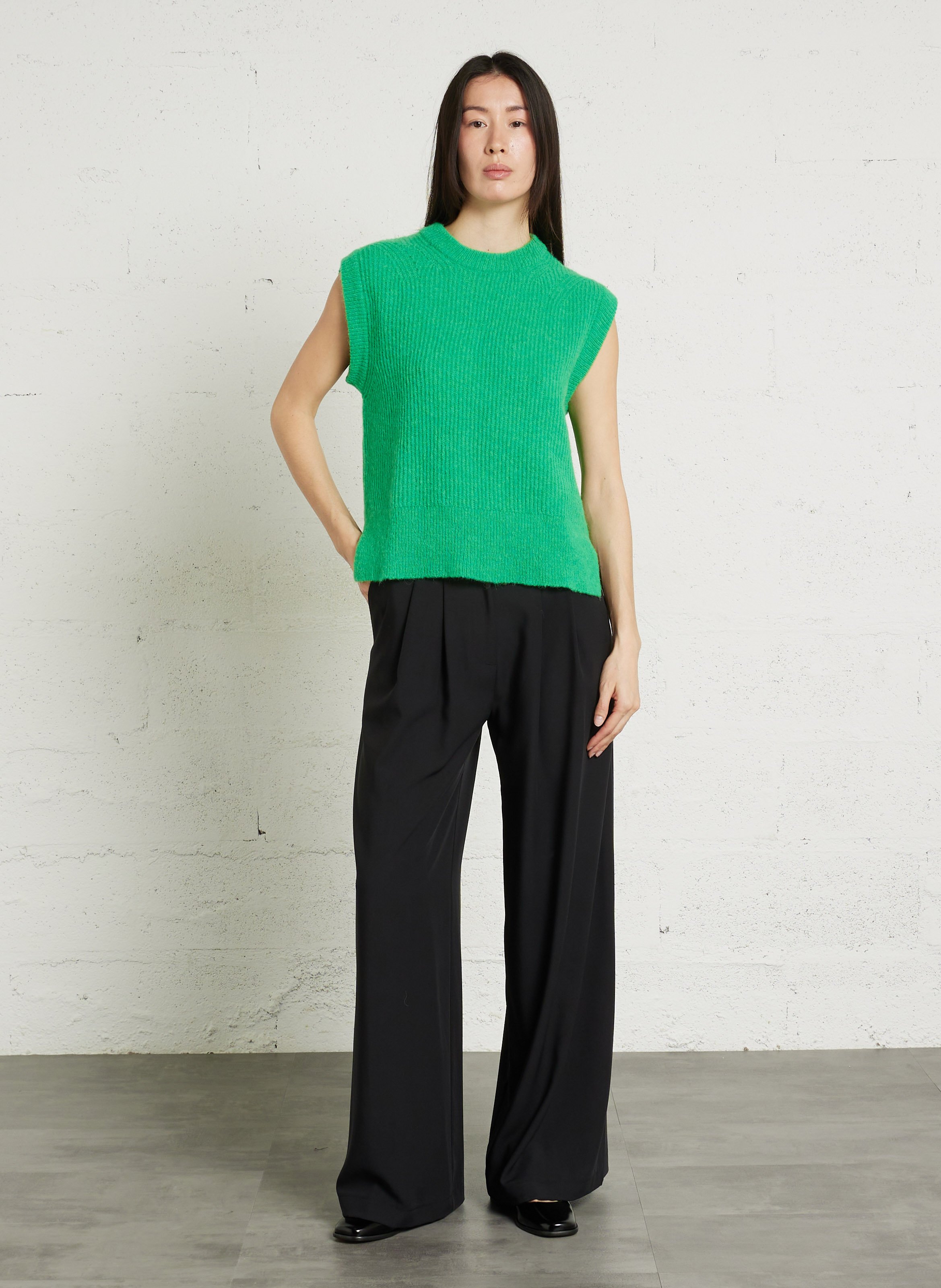 Straight round-neck knit sweater MAISON ANJE Green