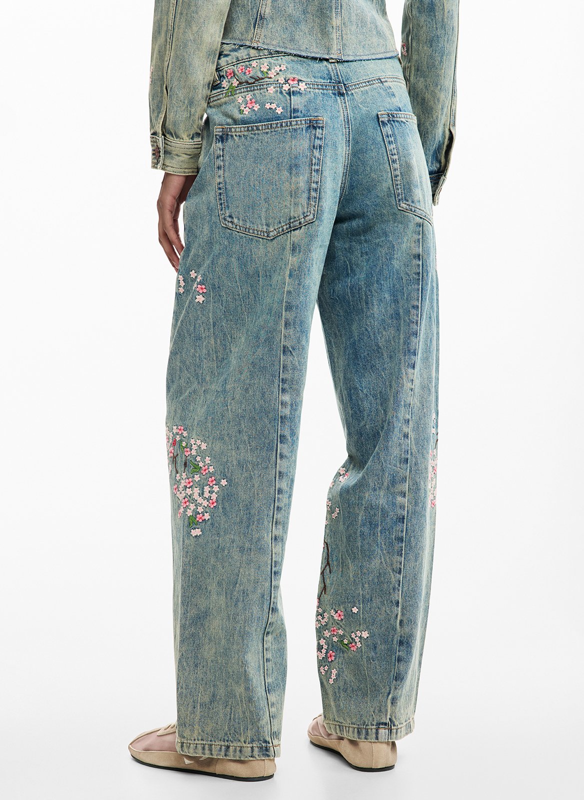Rechte jeans van geborduurd katoen DESIGUAL Blauw
