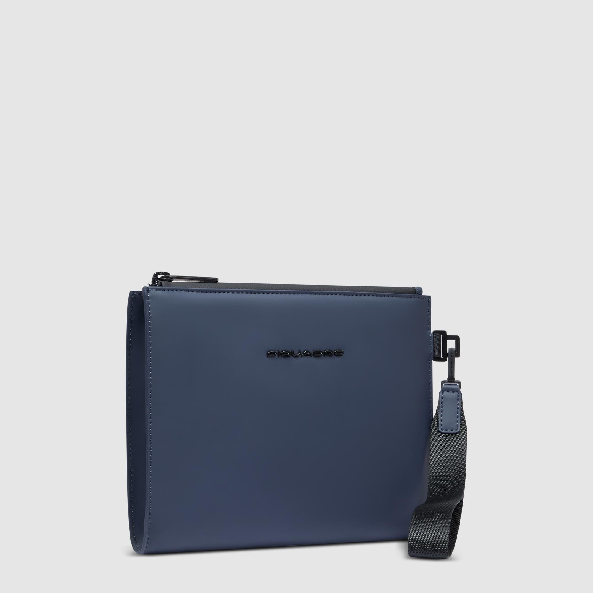 Water-repellent canvas clutch with removable handle PIQUADRO Blue