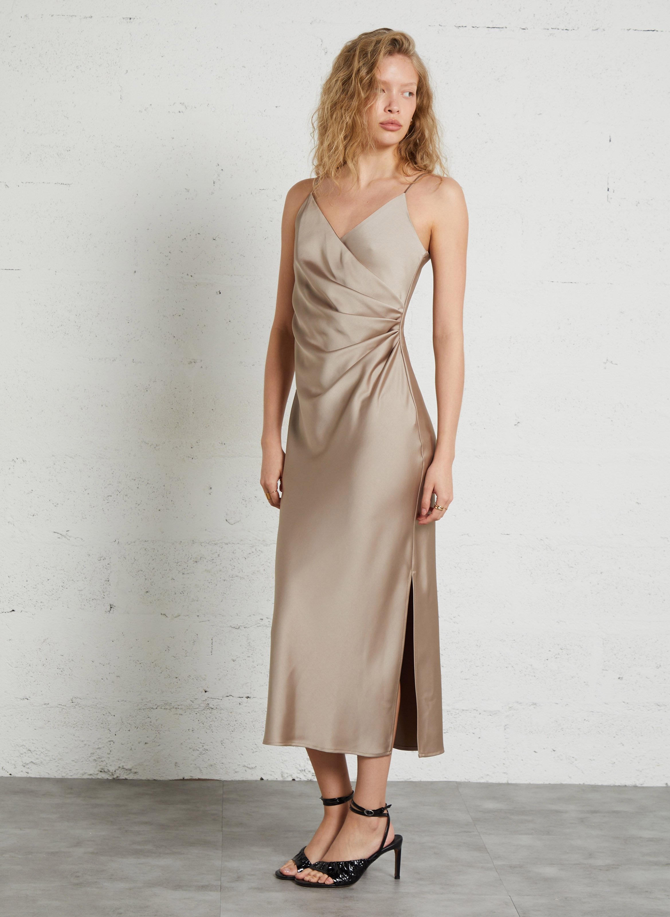 Printed V-neck satin midi dress IMPERIAL Silver