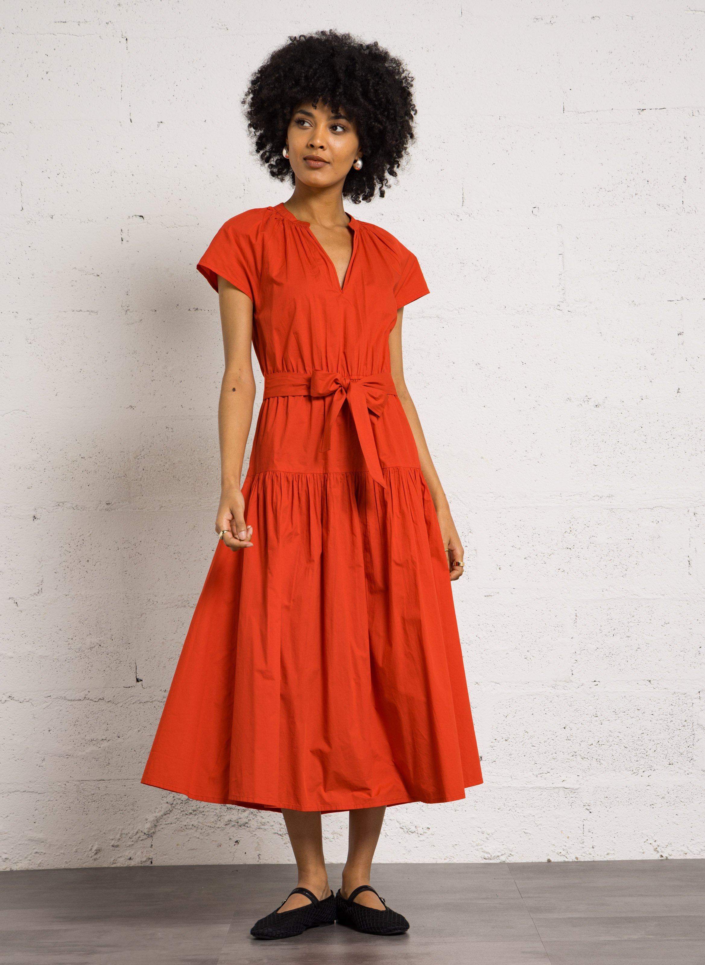 Loose-fit cotton midi dress PETITE MENDIGOTE Red